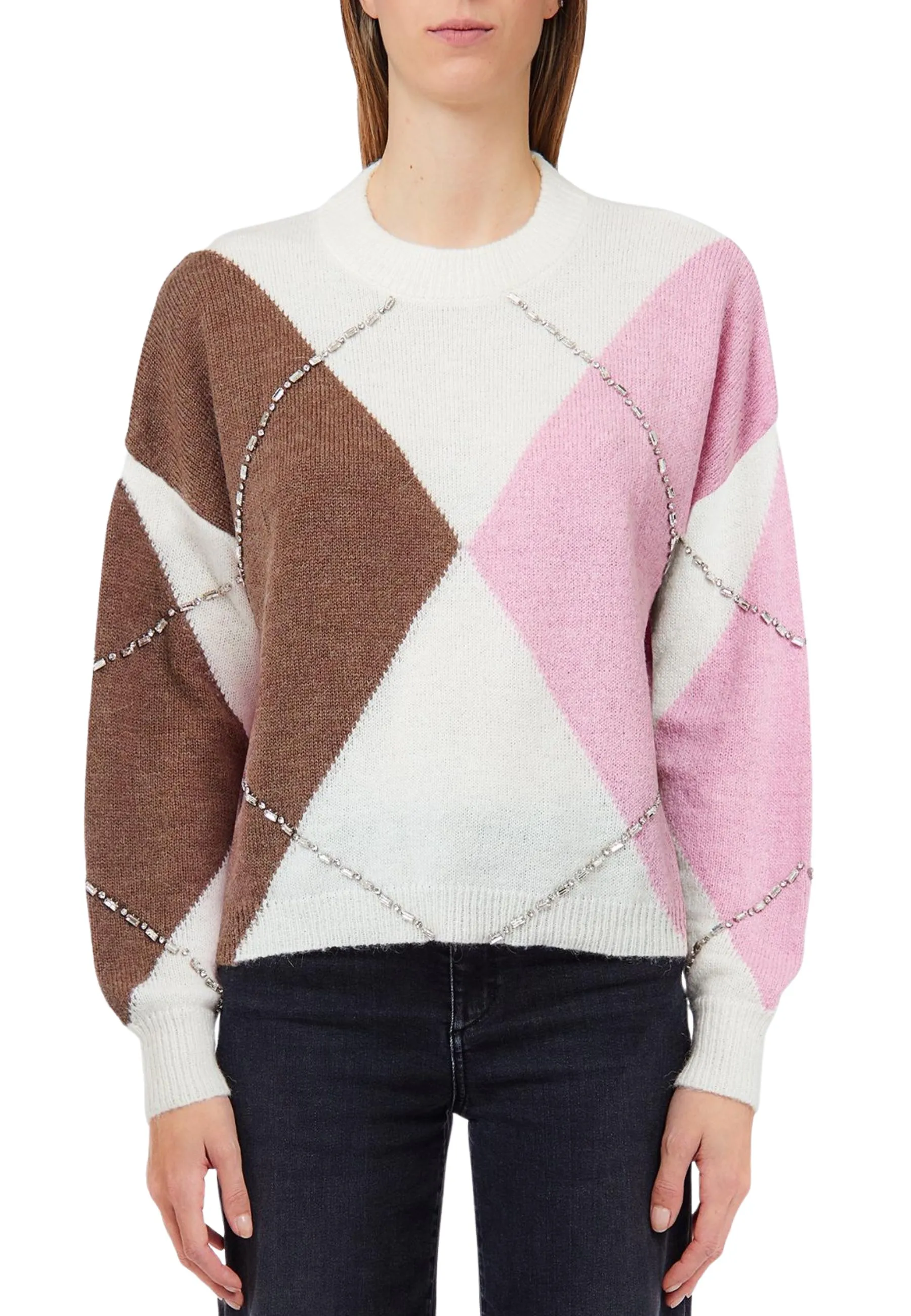 MAGLIA GIROCOLLO CON MOTIVO ARGYLE DONNA ROSA