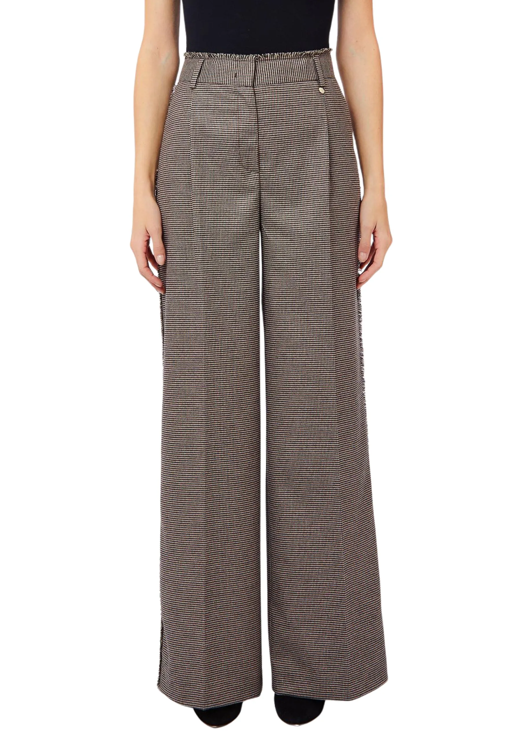 PANTALONE PALAZZO IN PIED DE POULE DONNA GRIGIO