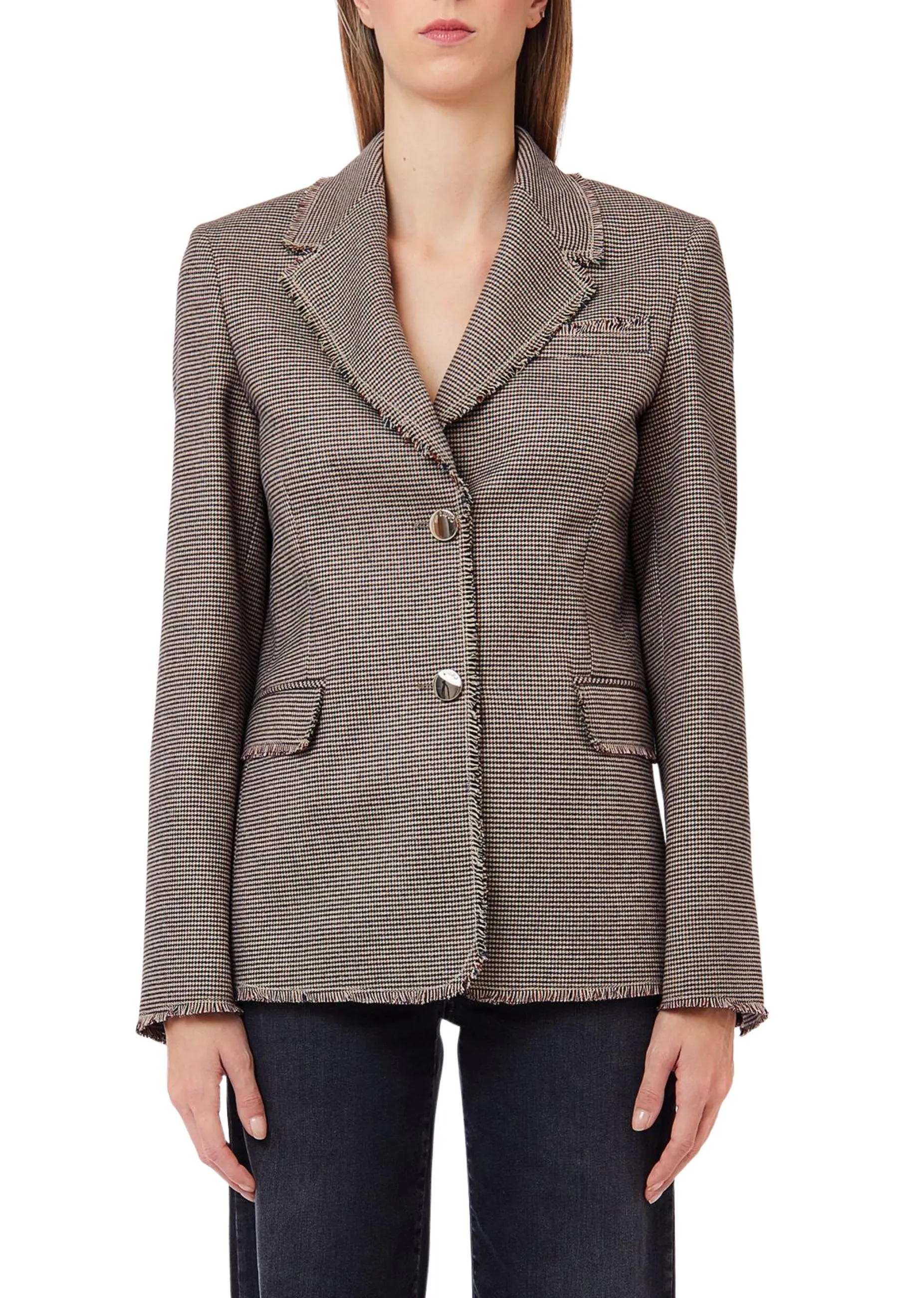 GIACCA BLAZER IN MINI PIED DE POULE CON PROFILI SFRANGIATI DONNA GRIGIO