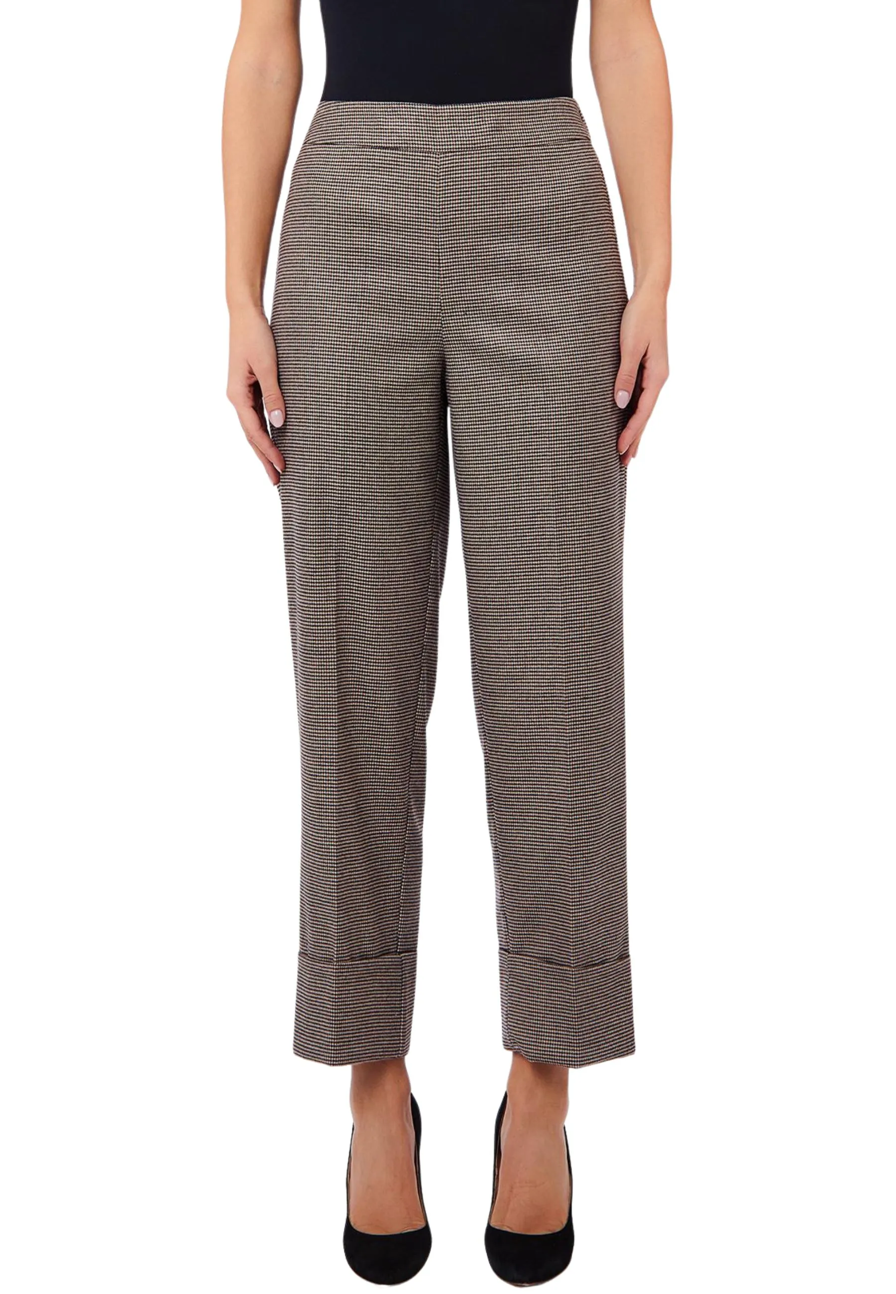 PANTALONI CROPPED MINI PIED DE POULE CON RISVOLTO DONNA GRIGIO