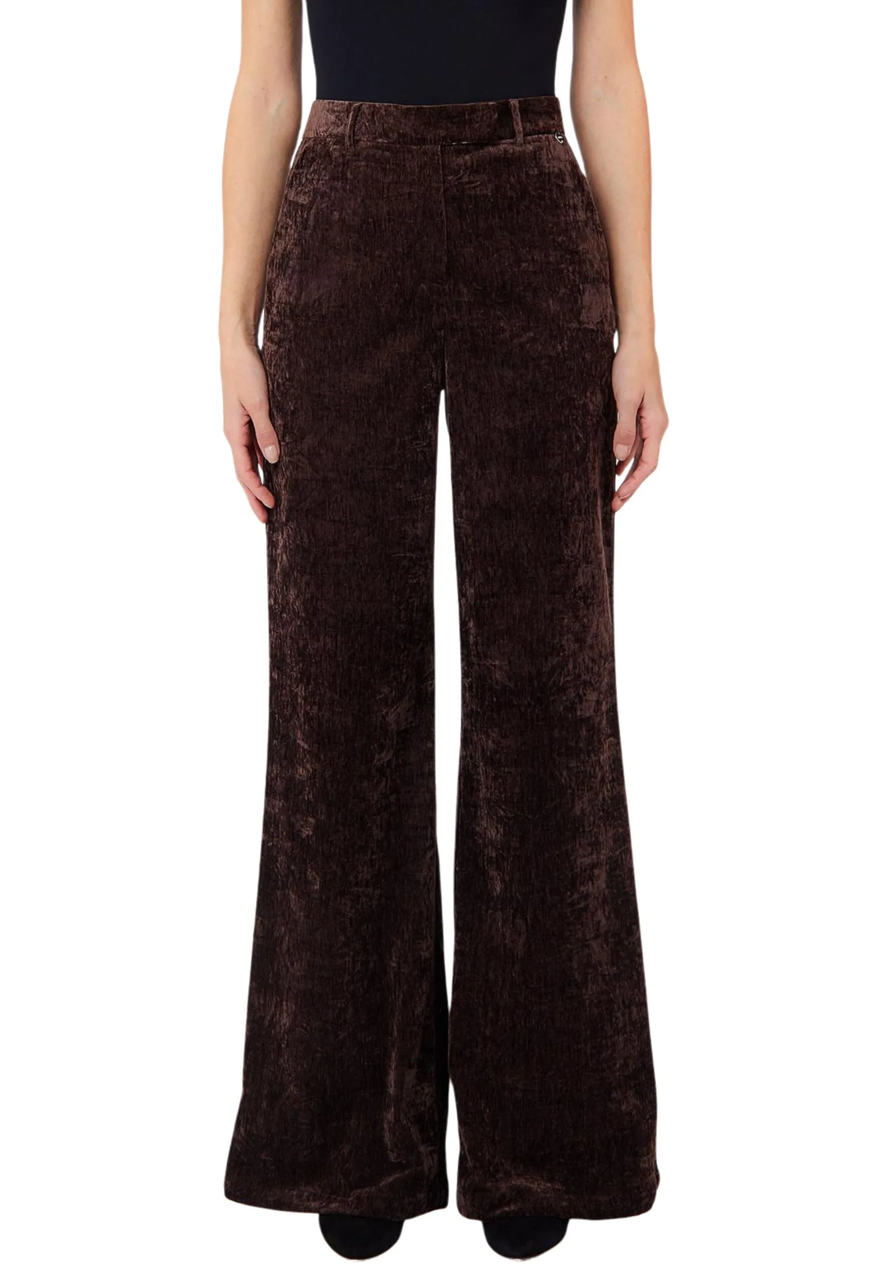 PANTALONI PALAZZO VELLUTO DONNA MARRONE