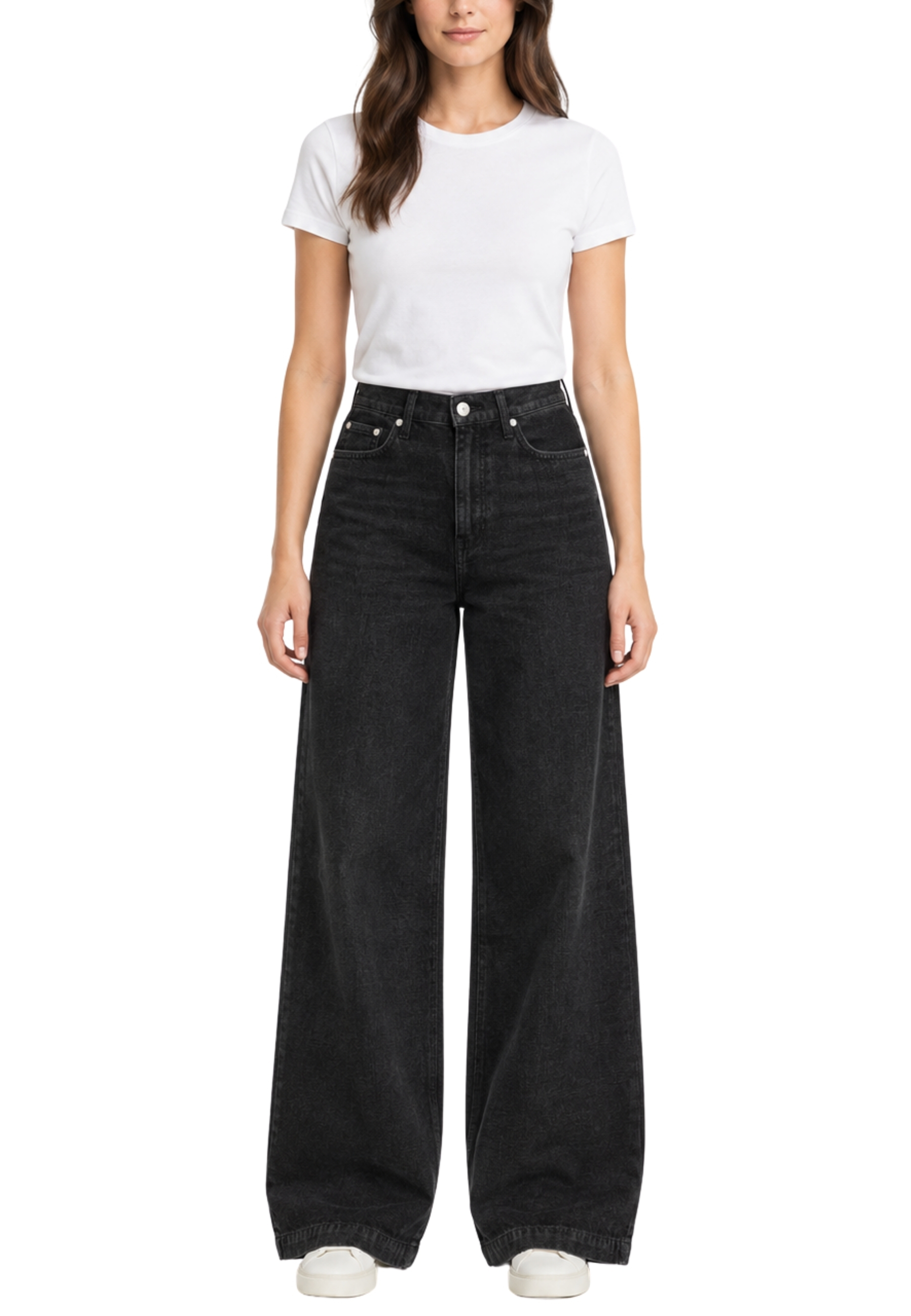 JEANS PALAZZO IN DENIM EFFETTO CHENILLE DONNA NERO