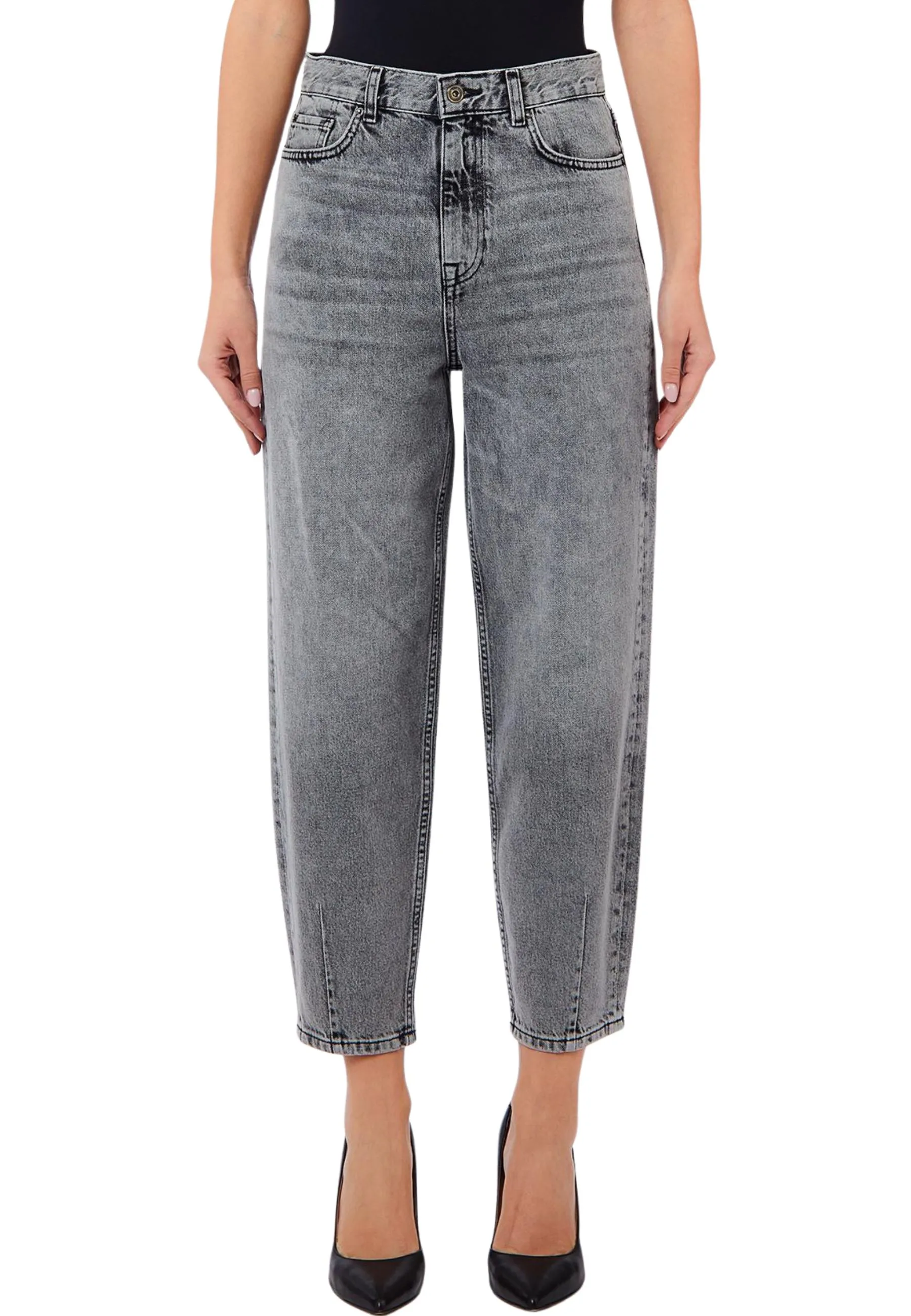 JEANS BOYFRIEND A VITA ALTA DONNA GRIGIO DENIM
