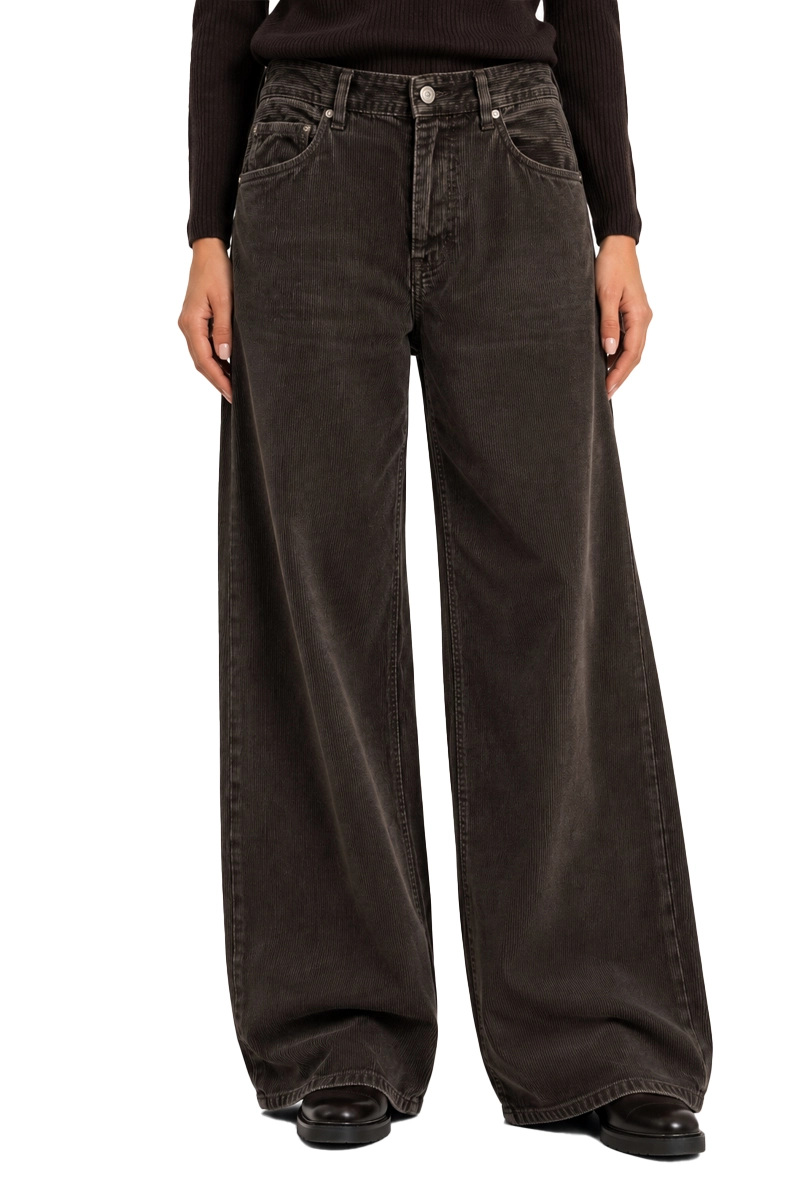 PANTALONI PALAZZO A COSTINE DONNA MARRONE SCURO