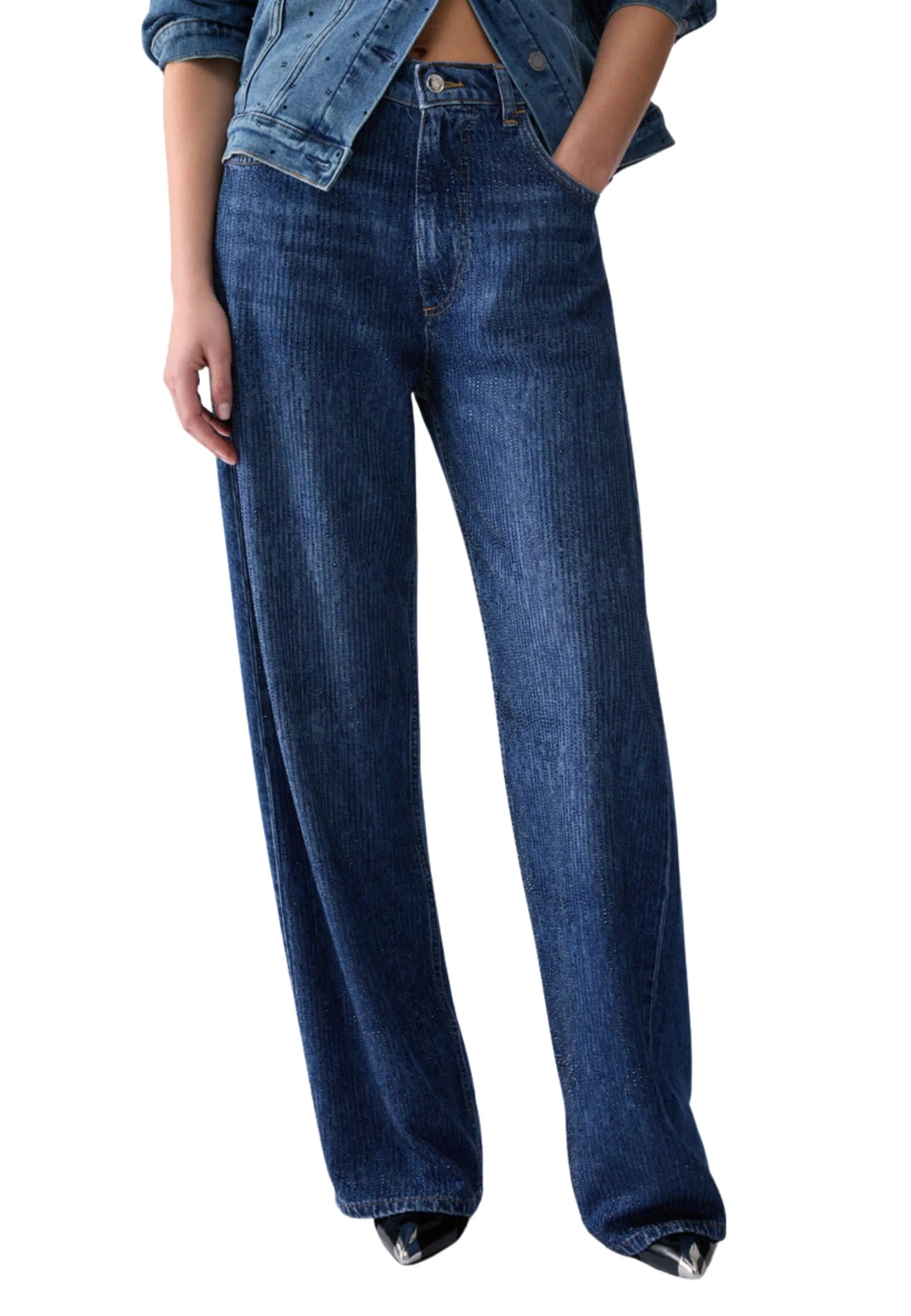 JEANS REGULAR CON STRASS DONNA BLU DENIM