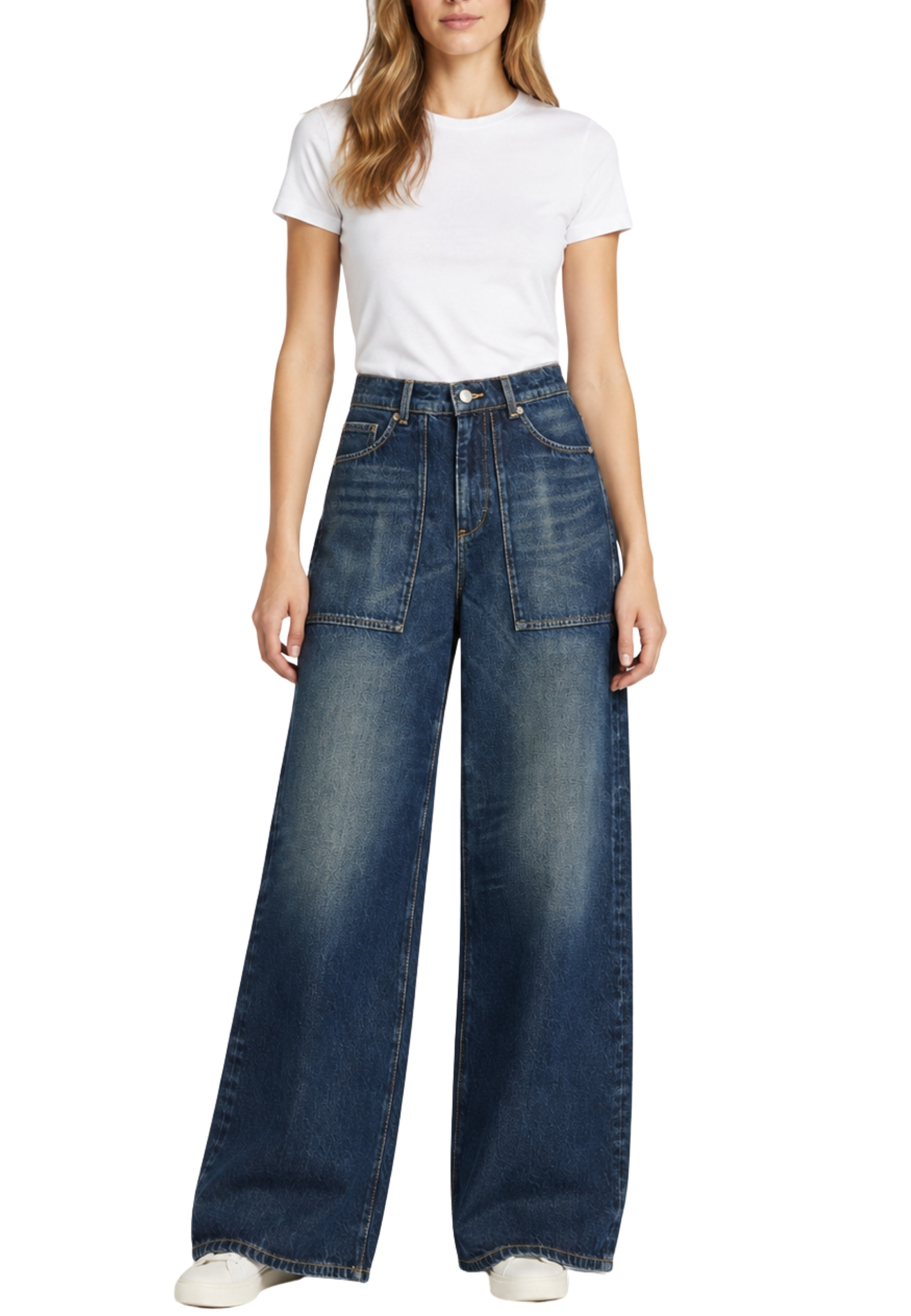 JEANS PALAZZO CON TASCHE A TOPPA DONNA BLU