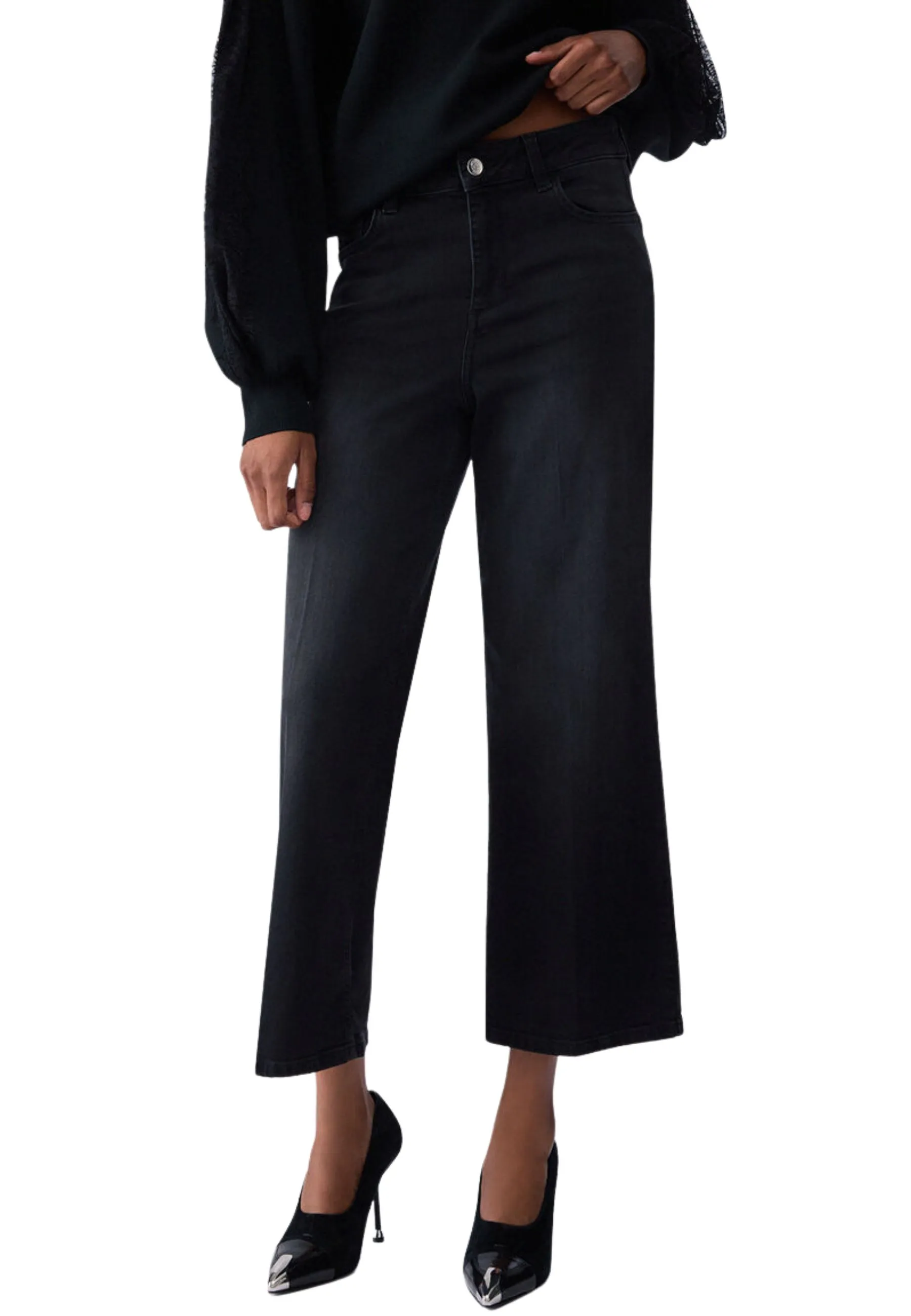 JEANS A ZAMPA BOTTOM UP CROPPED DONNA NERO DENIM