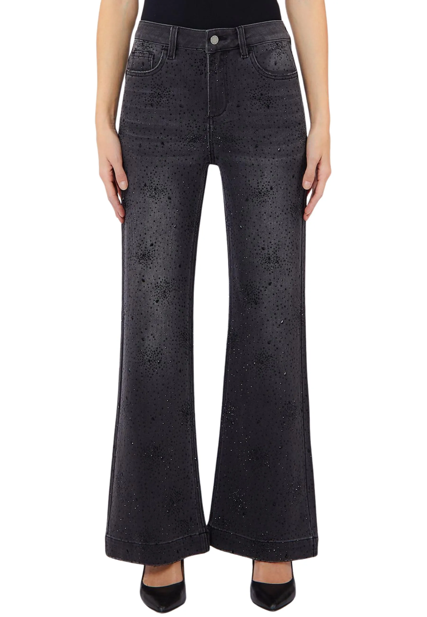 JEANS A ZAMPA CON MICRO STRASS DONNA NERO DENIM