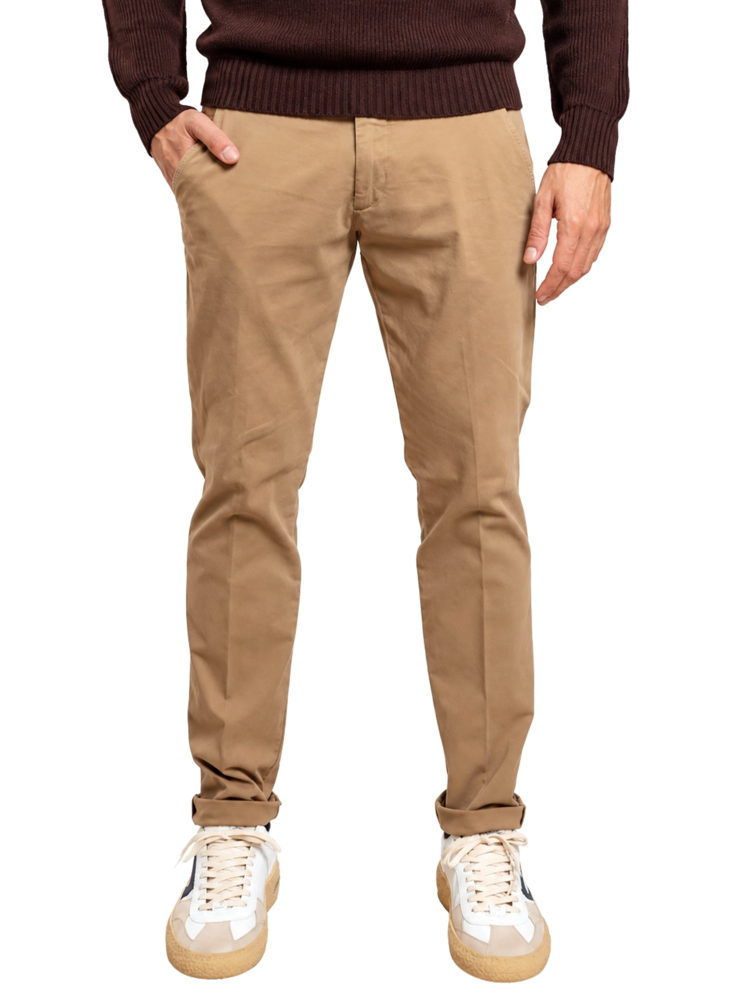 PANTALONI CHINO IN GABARDINA UOMO BEIGE