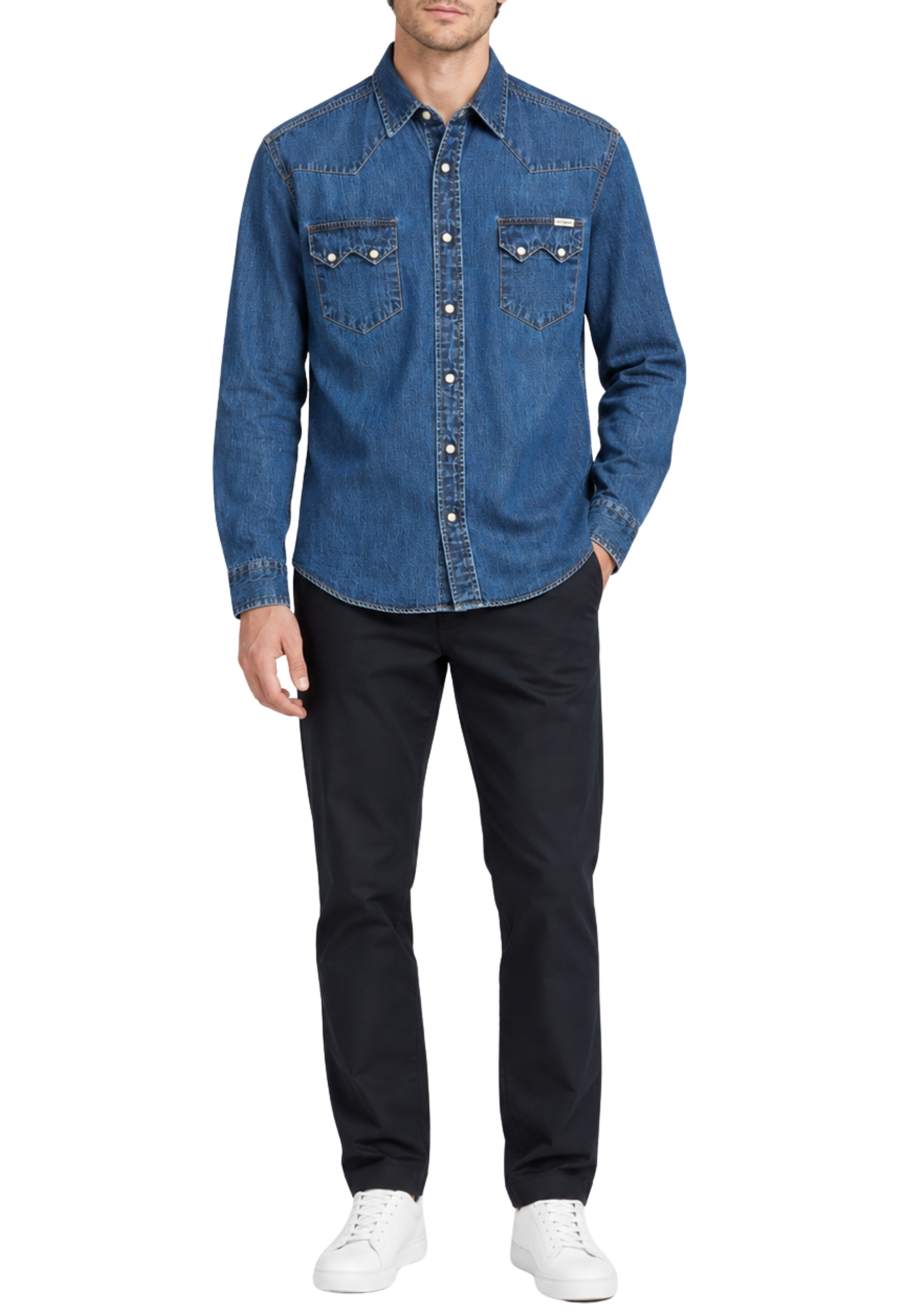 CAMICIA DENIM WESTERN UOMO BLU