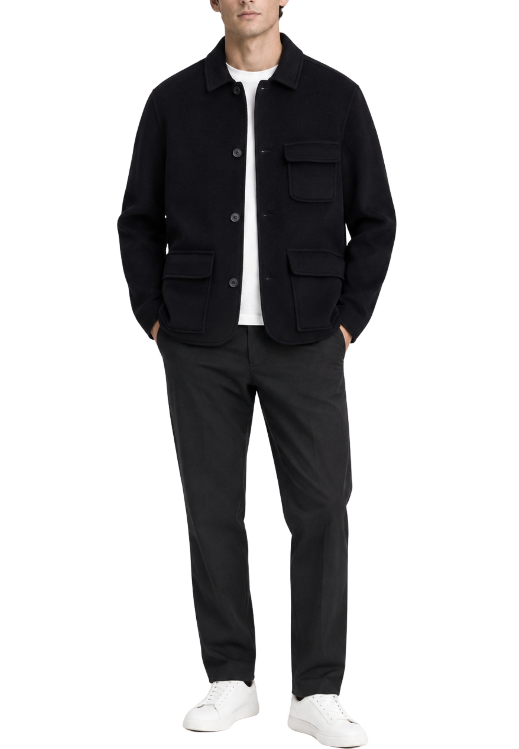 GIACCA UTILITY IN LANA MERINO UOMO BLU SCURO