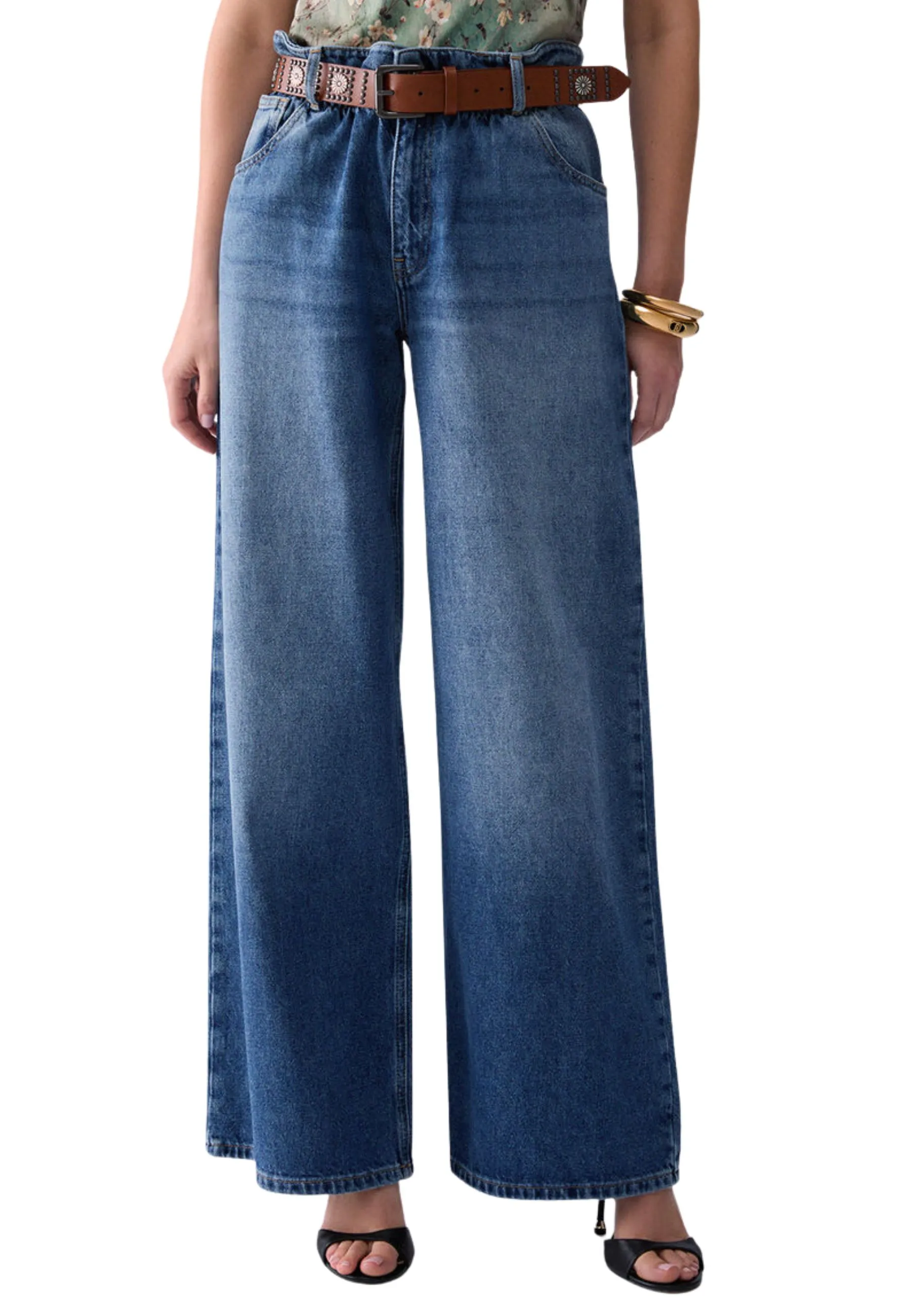 JEANS A ZAMPA CON CINTURA DONNA BLU DENIM