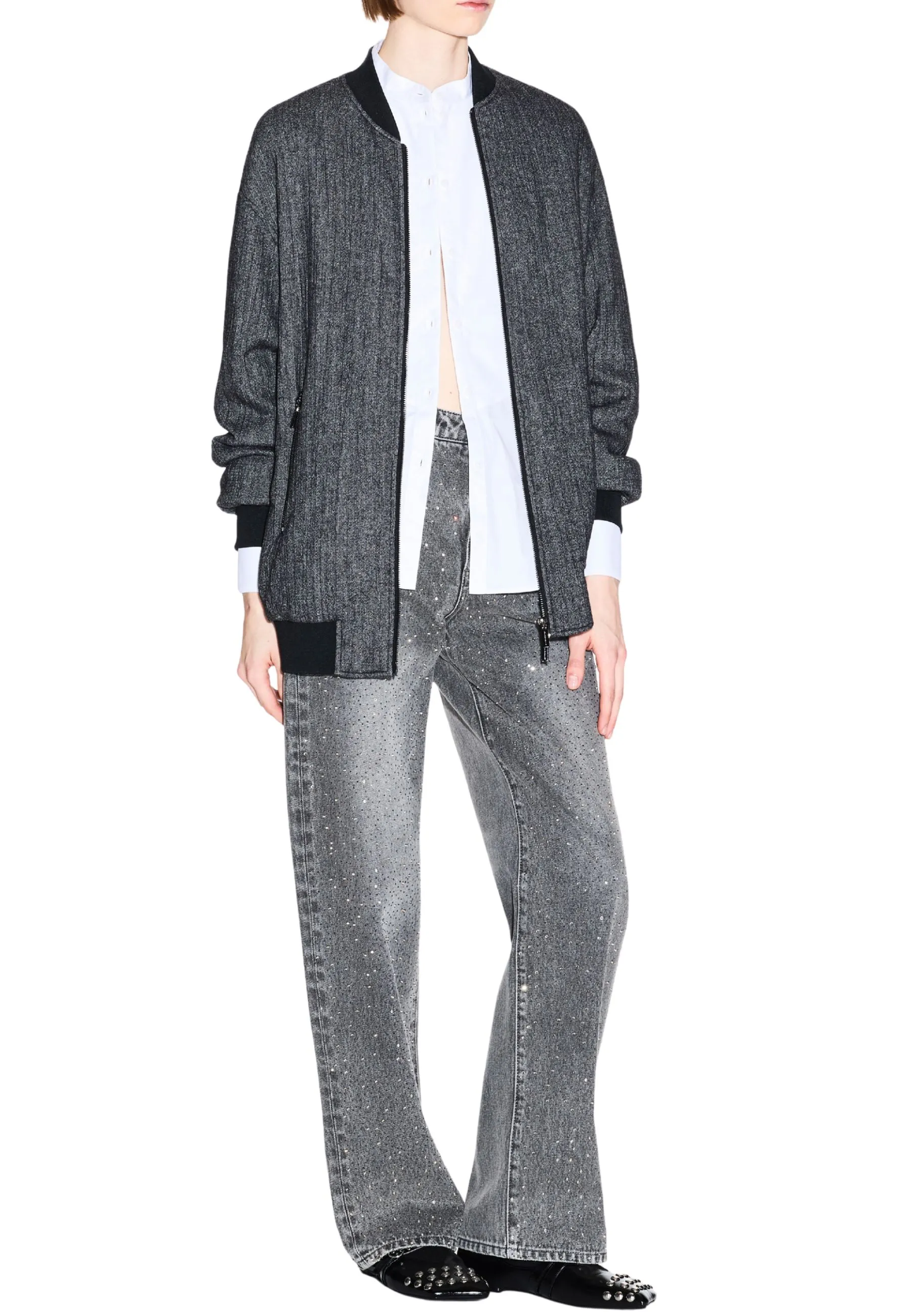 JEANS PALAZZO CON STRASS DONNA GRIGIO