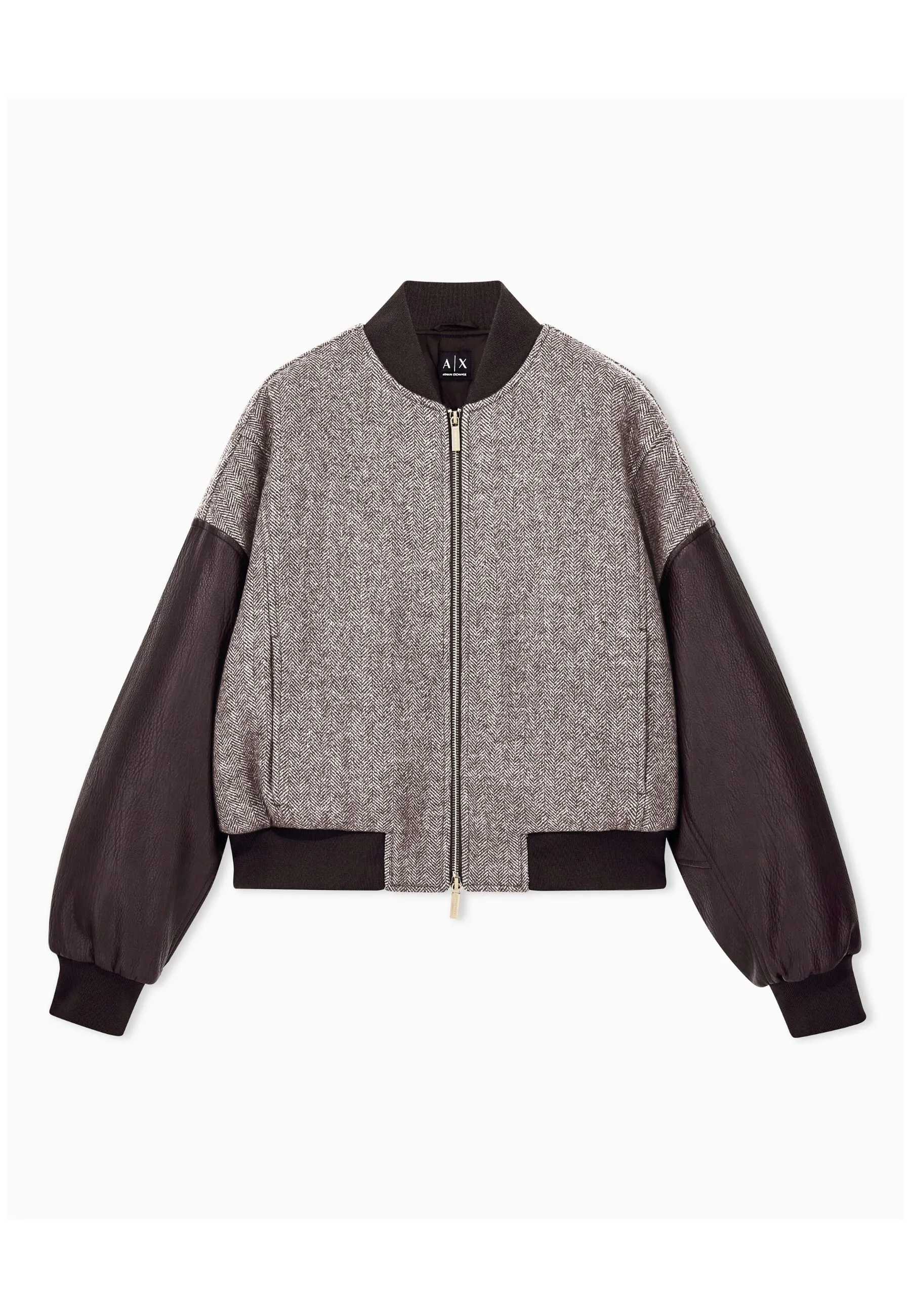 GIACCA MODELLO BOMBER IN TWEED SPINATO DONNA GRIGIO/MARRONE