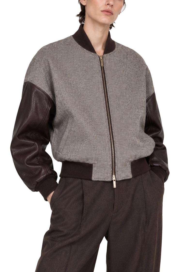 GIACCA MODELLO BOMBER IN TWEED SPINATO DONNA MARRONE