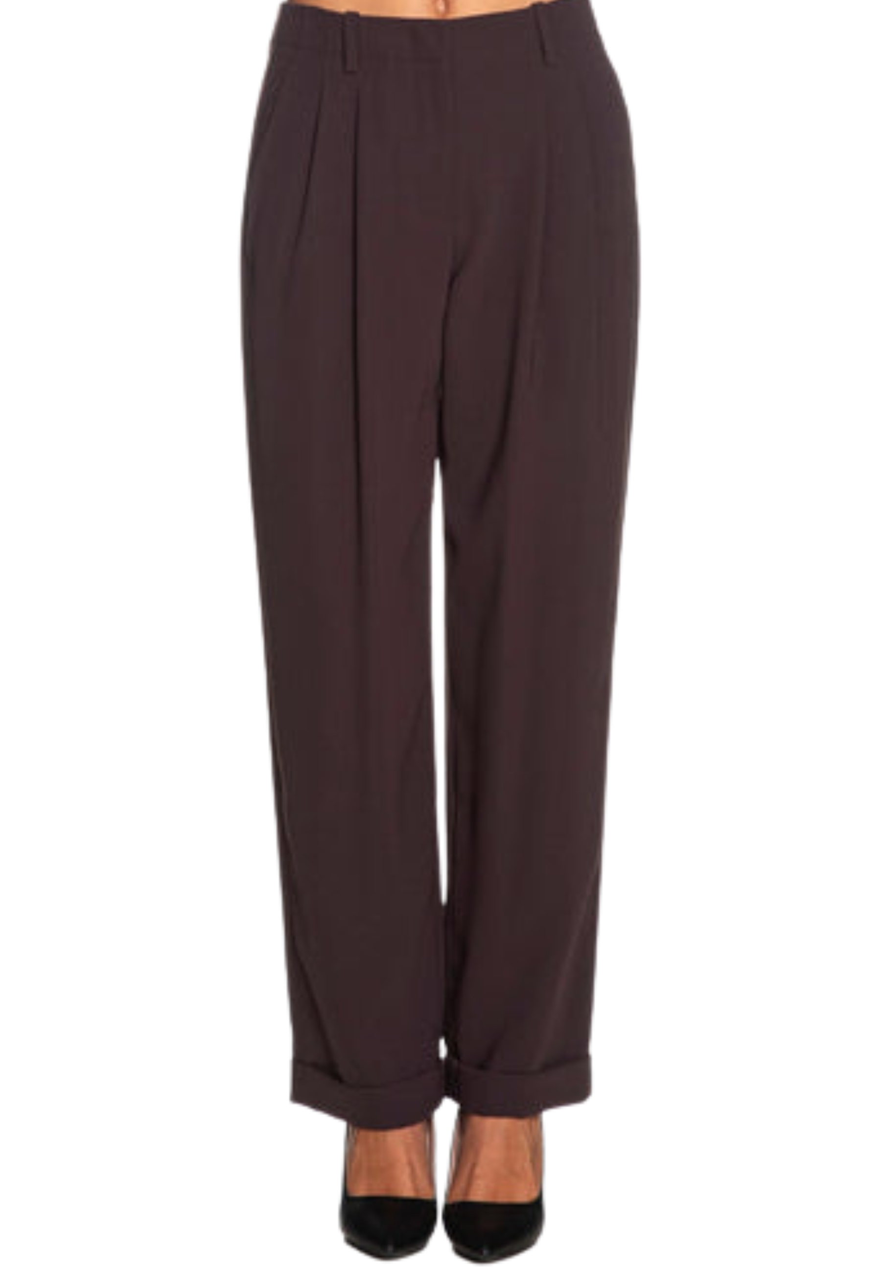 PANTALONI PALAZZO IN CREPE RICICLATO MARRONE