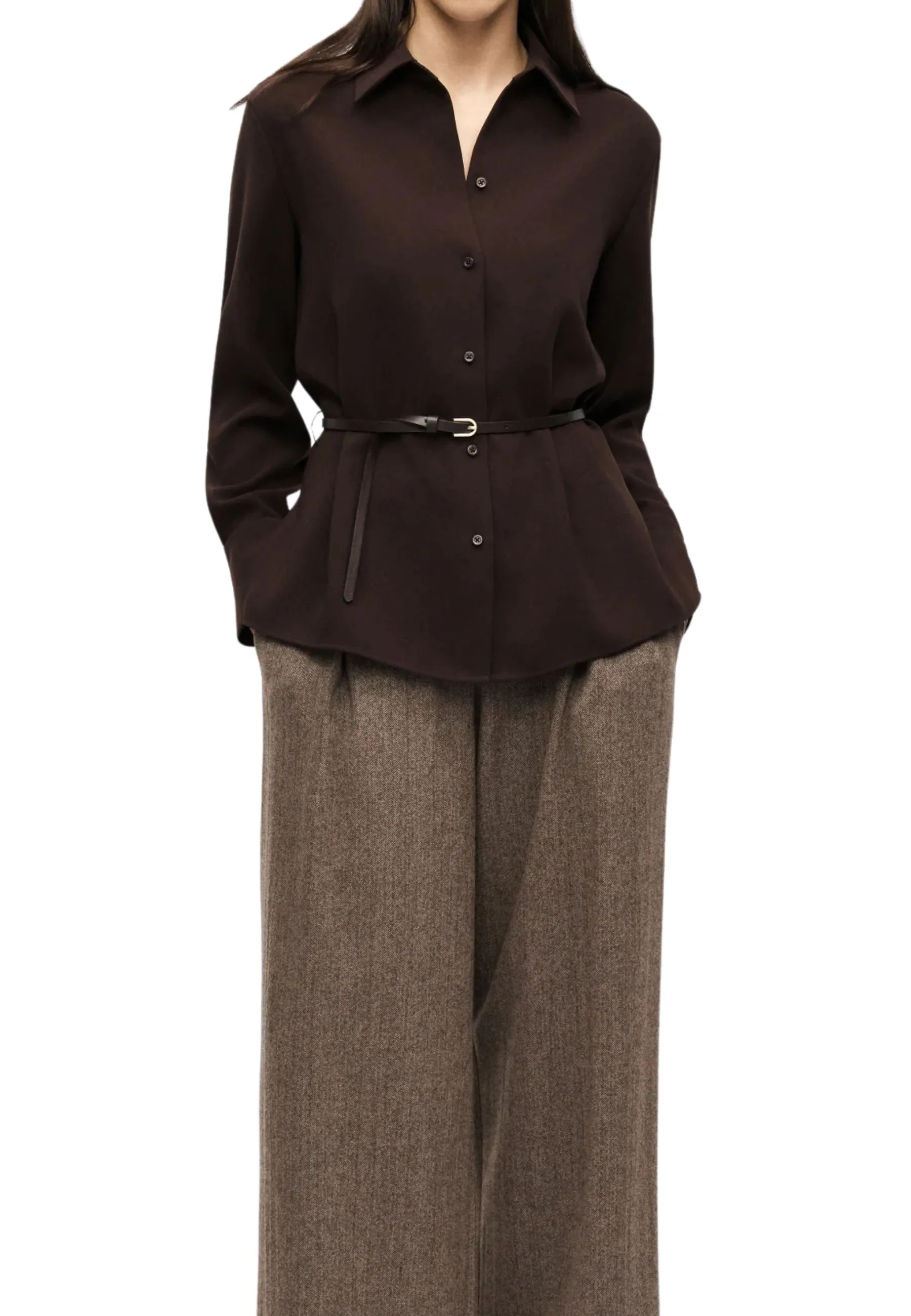 CAMICIA CON CINTURA DONNA MARRONE