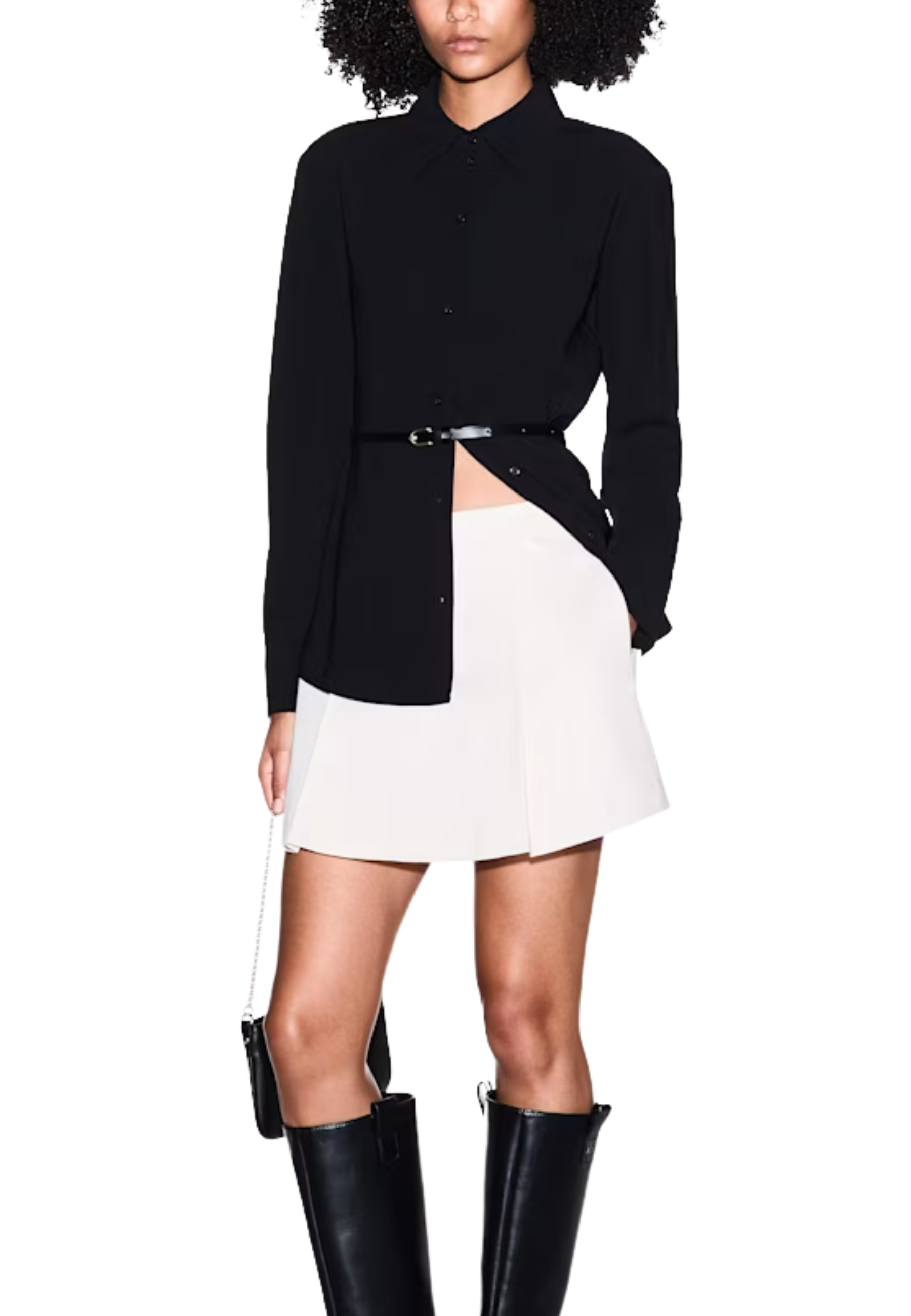 CAMICIA SLIM FIT IN CREPE CON CINTURA DONNA NERO
