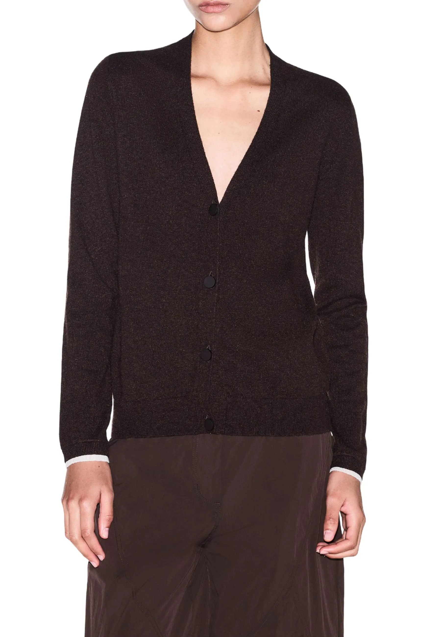 MAGLIA CARDIGAN CON SCOLLO A V DONNA MARRONE