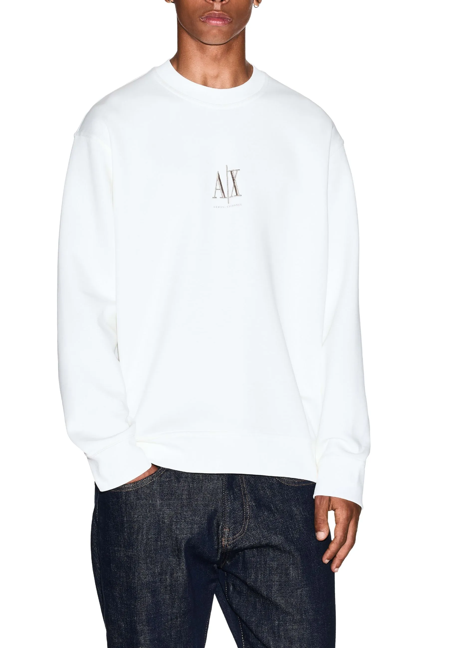 FELPA GIROCOLLO IN COTONE CON LOGO UOMO BIANCO