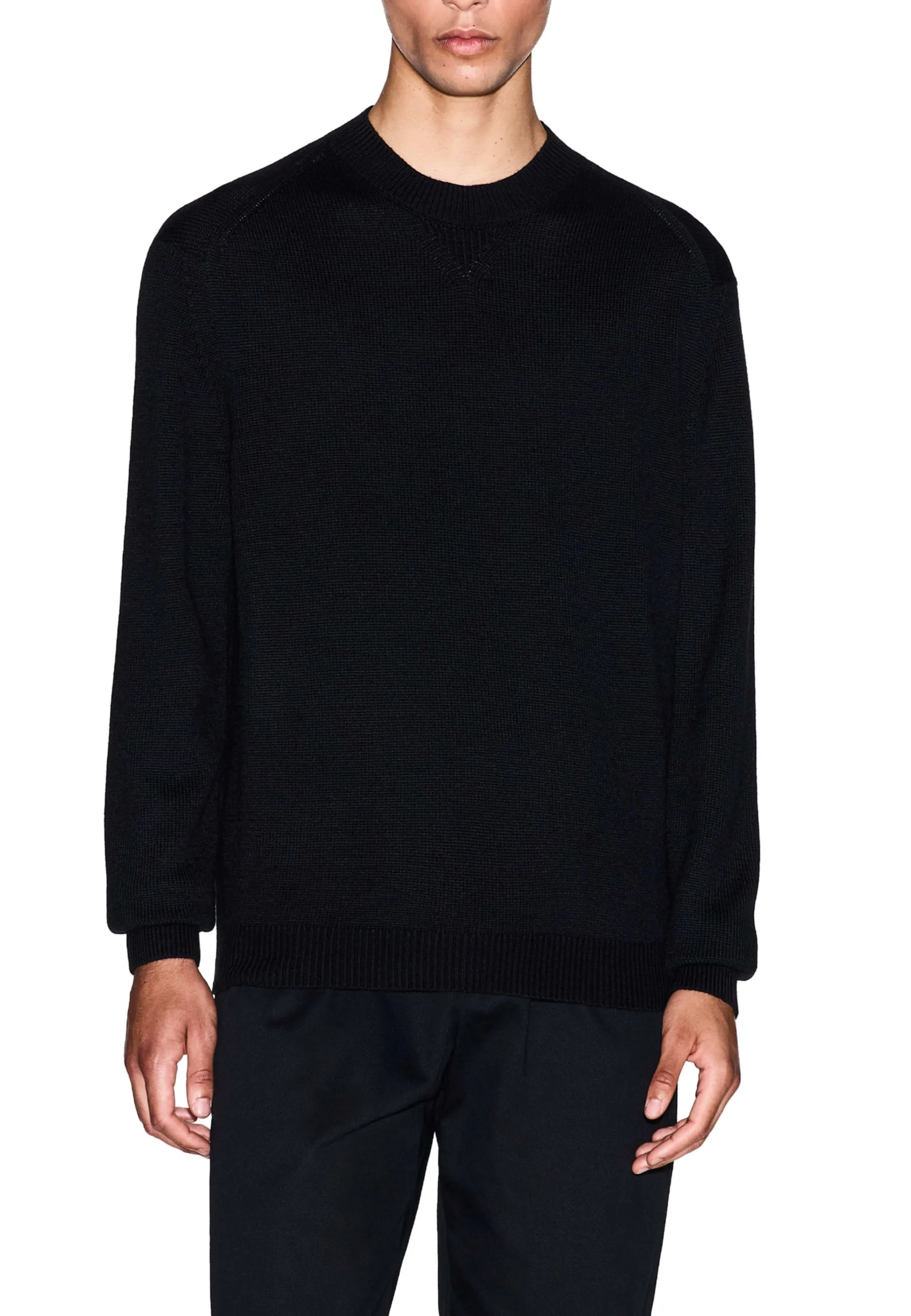 MAGLIONE GIROCOLLO IN COTONE UOMO NERO