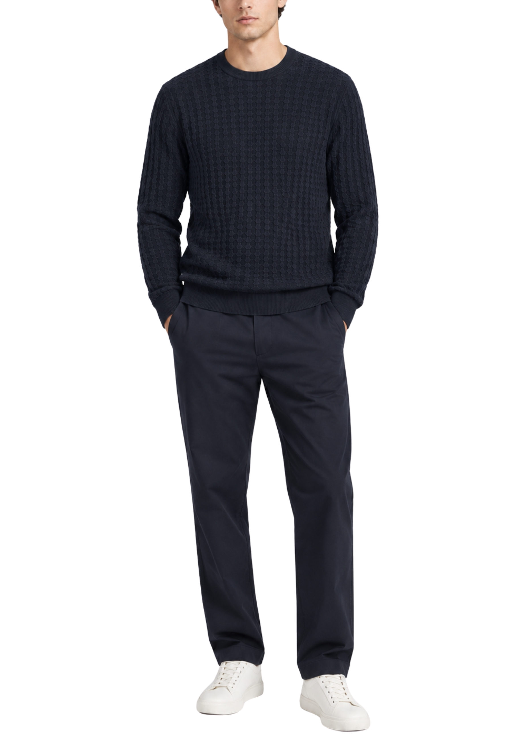 MAGLIA GIROCOLLO CON LAVORAZIONE A RILIEVO CHAIN UOMO BLU