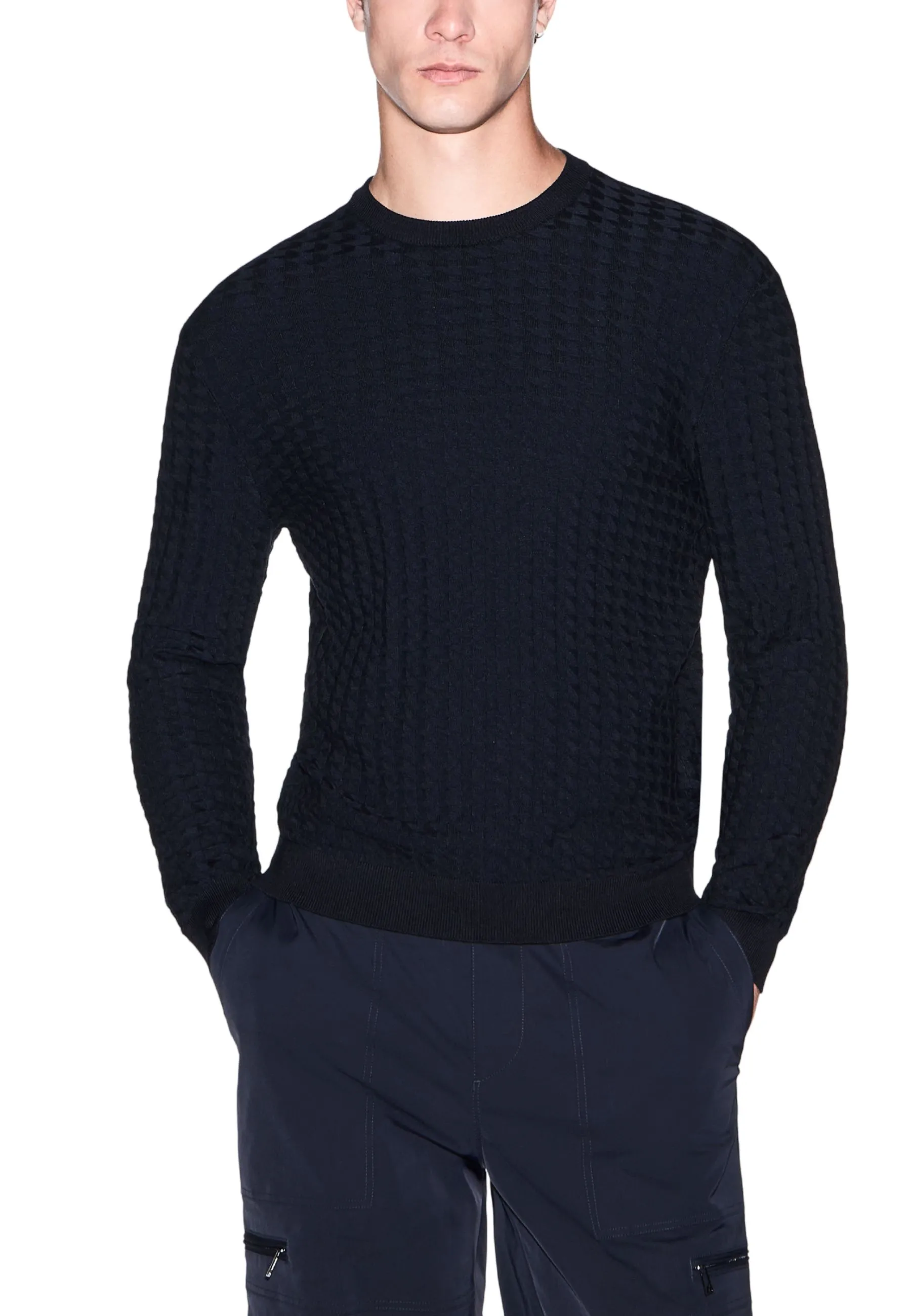 MAGLIA GIROCOLLO CON LAVORAZIONE A RILIEVO ARROW UOMO BLU