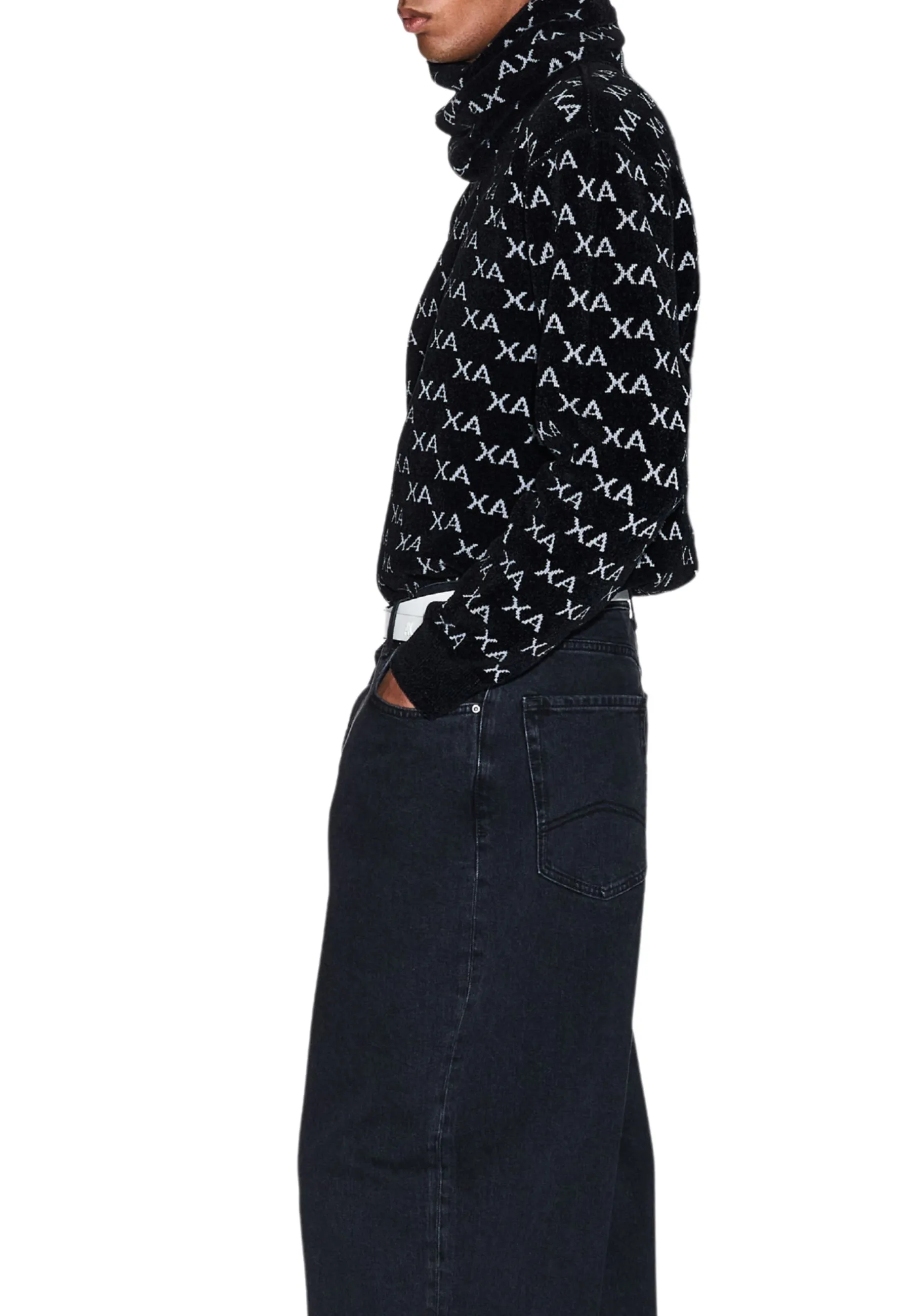 MAGLIA GIROCOLLO CON FANTASIA UOMO NERO
