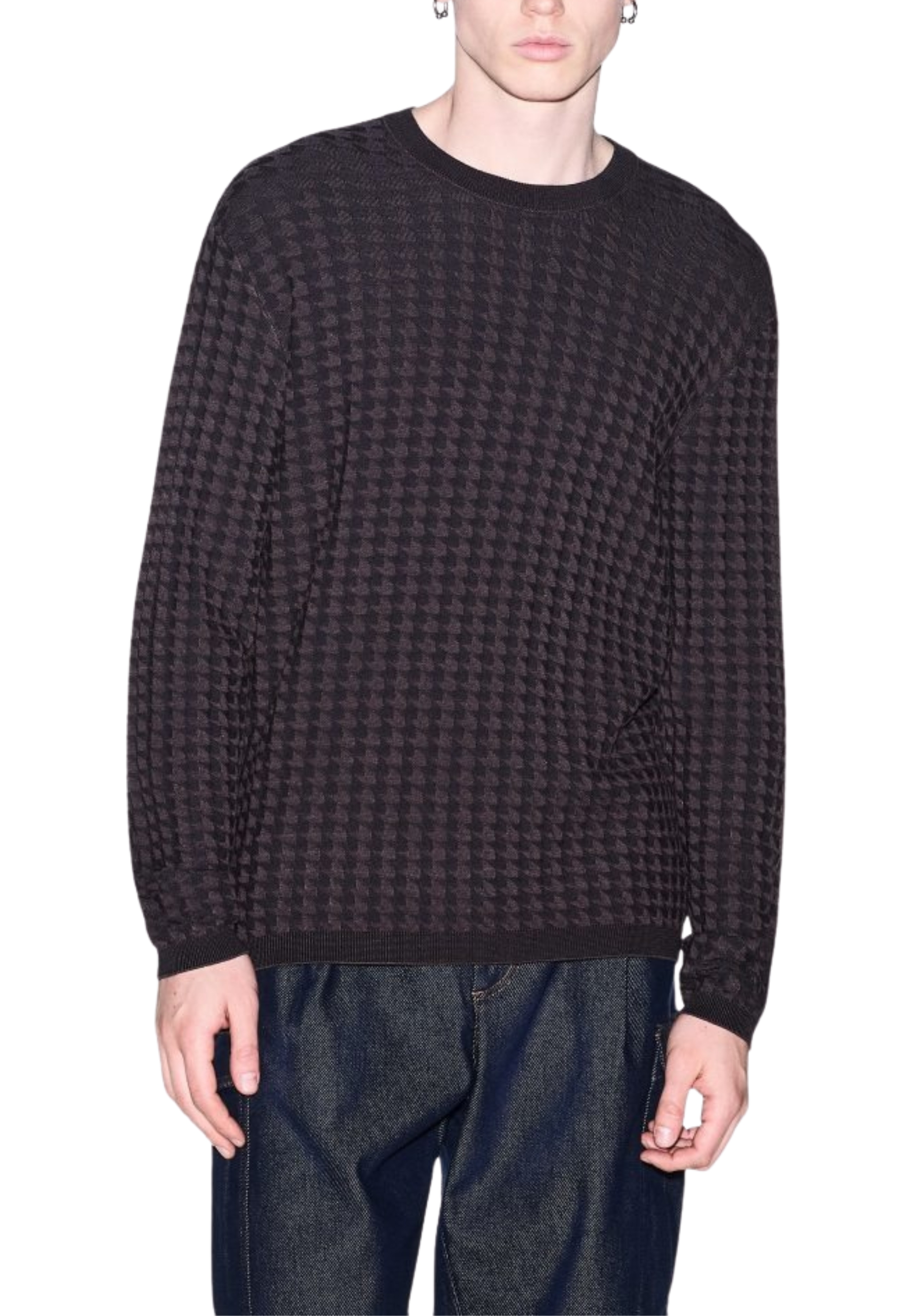 MAGLIA GIROCOLLO CON MOTIVO PIED DE POULE UOMO NERO
