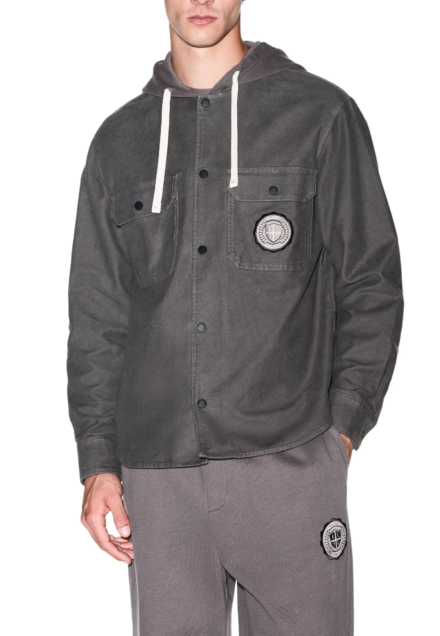 CAMICIA CON CAPPUCCIO IN COTONE UOMO ANTRACITE