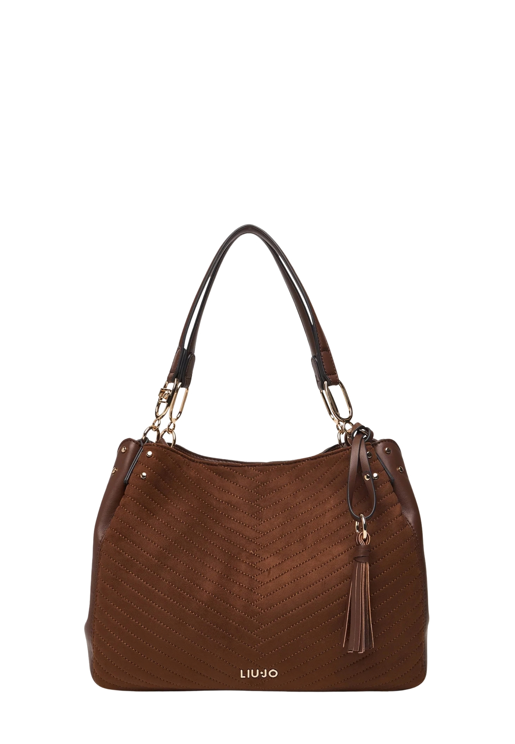 BORSA A SPALLA SATCHEL IN ECOCAMOSCIO TRAPUNTATO DONNA MARRONE
