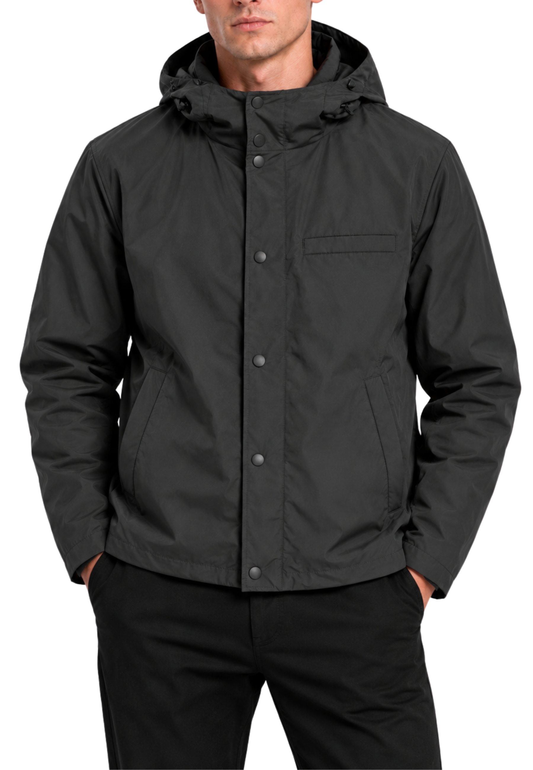 GIACCA IMPERMEABILE CASUAL CON CAPPUCCIO UOMO NERO