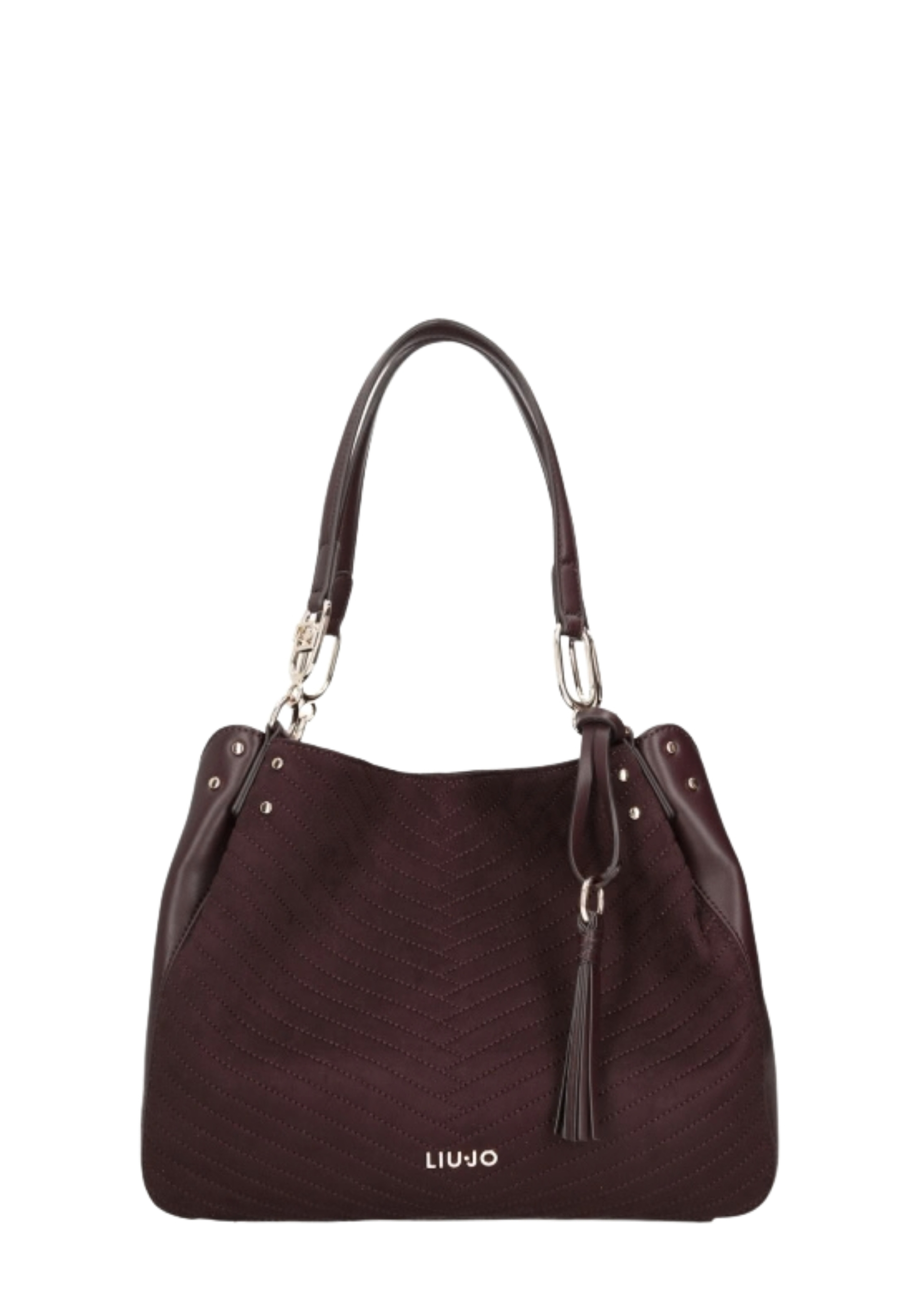 BORSA A SPALLA SATCHEL IN ECOCAMOSCIO TRAPUNTATO DONNA BORDEAUX