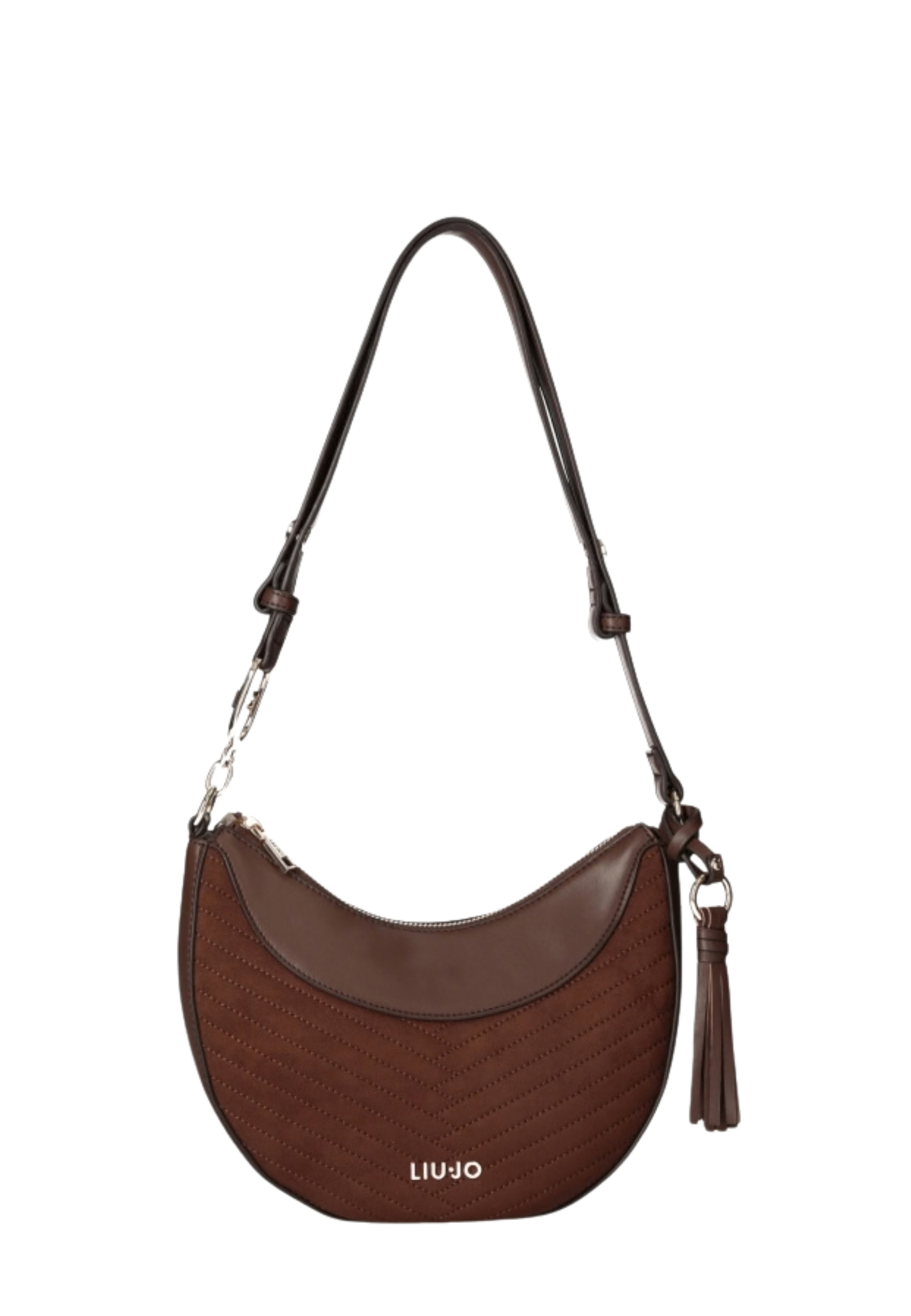 BORSA A SPALLA HOBO IN ECOCAMOSCIO TRAPUNTATO DONNA MARRONE