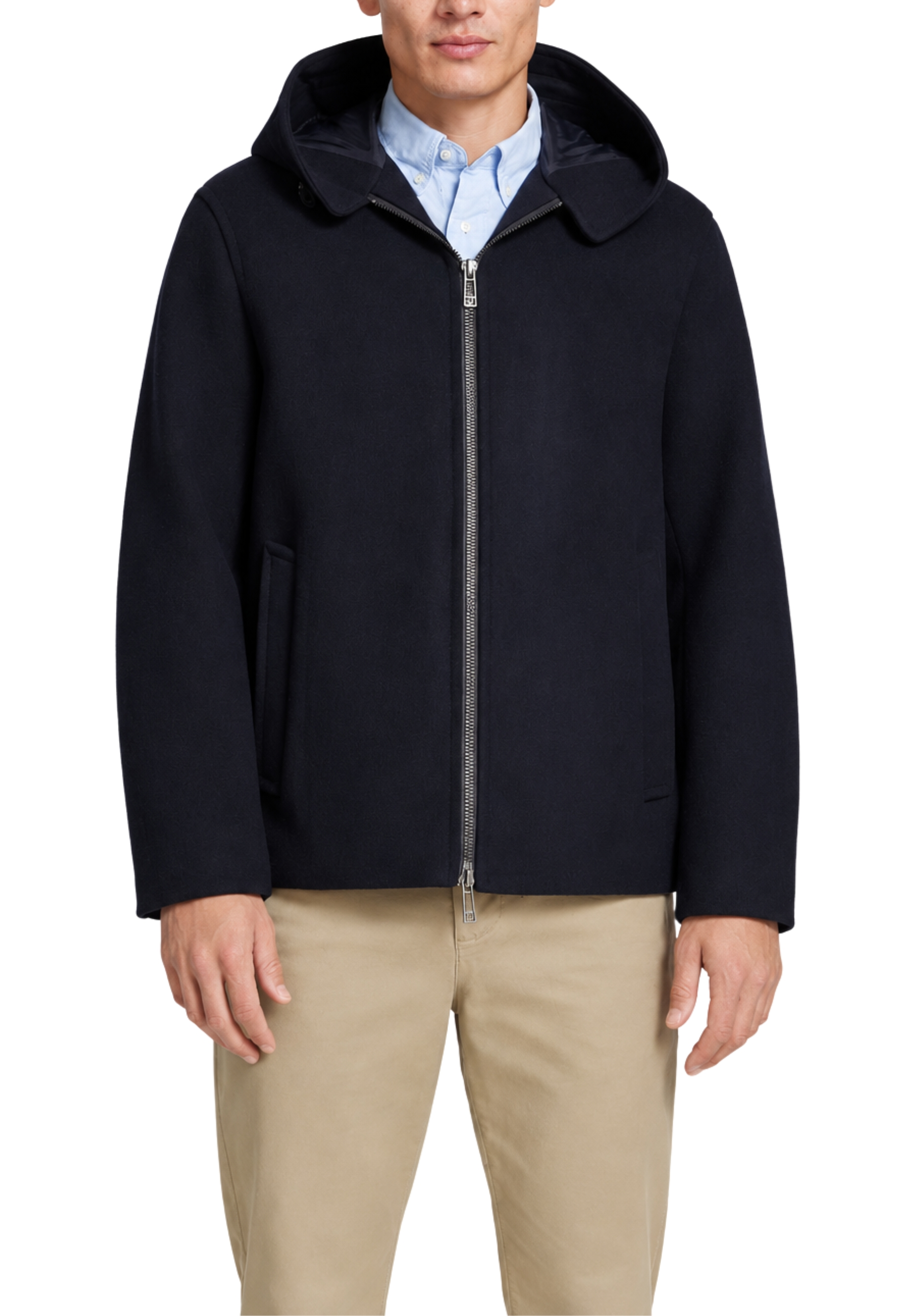 GIACCA CON CAPPUCCIO E CHIUSURA A ZIP UOMO BLU