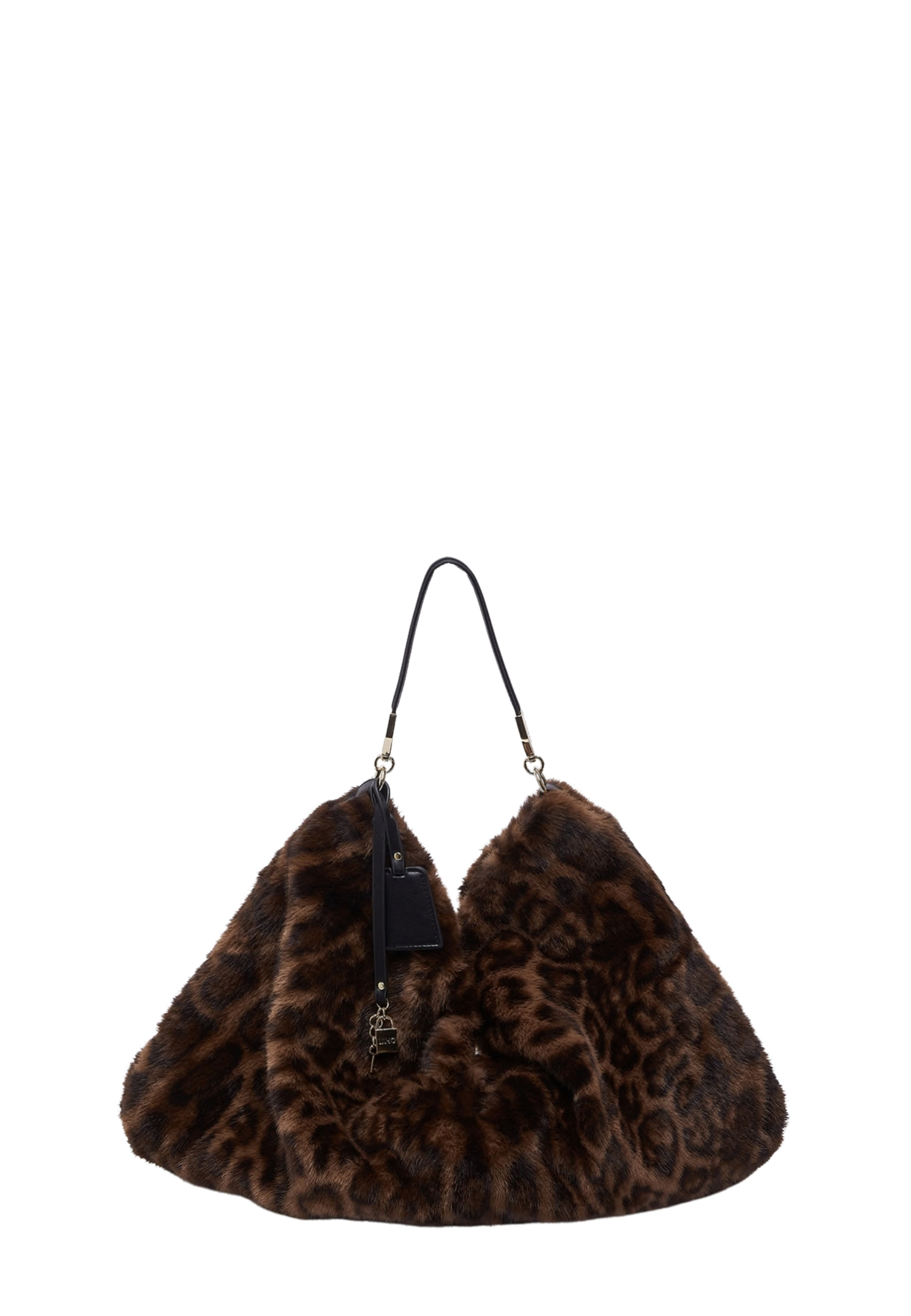 BORSA A SPALLA IN PELLICCIA SINTETICA ANIMALIER DONNA MARRONE