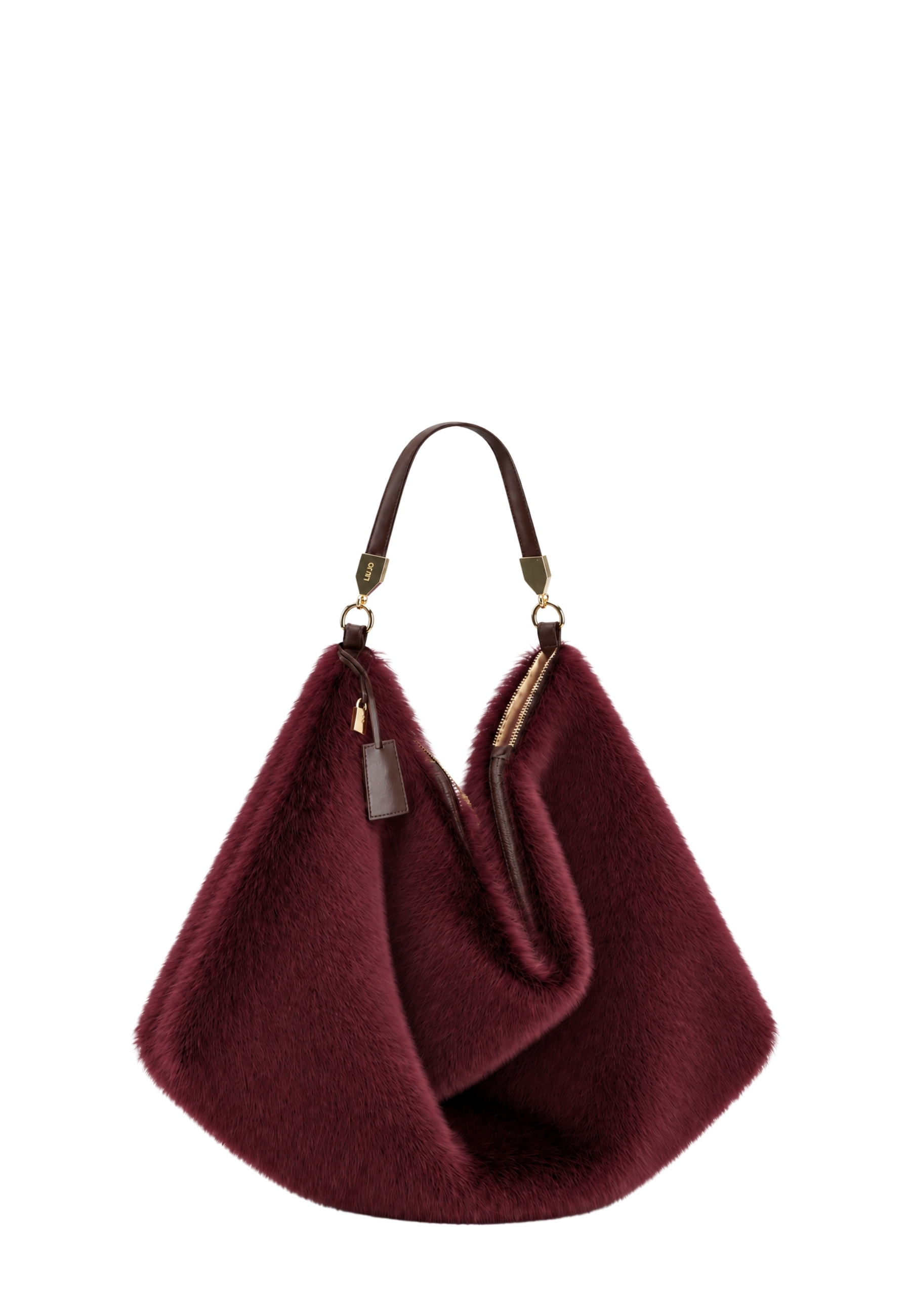 BORSA A SPALLA IN PELLICCIA SINTETICA A PELO LUNGO DONNA BORDEAUX