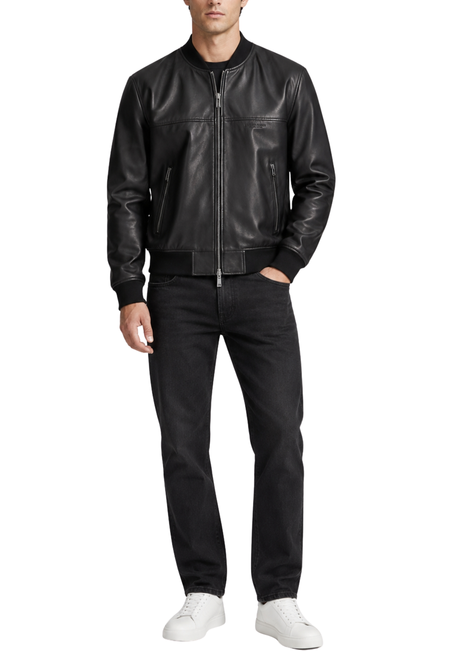 GIACCA BOMBER IN PELLE CON ZIP UOMO NERO