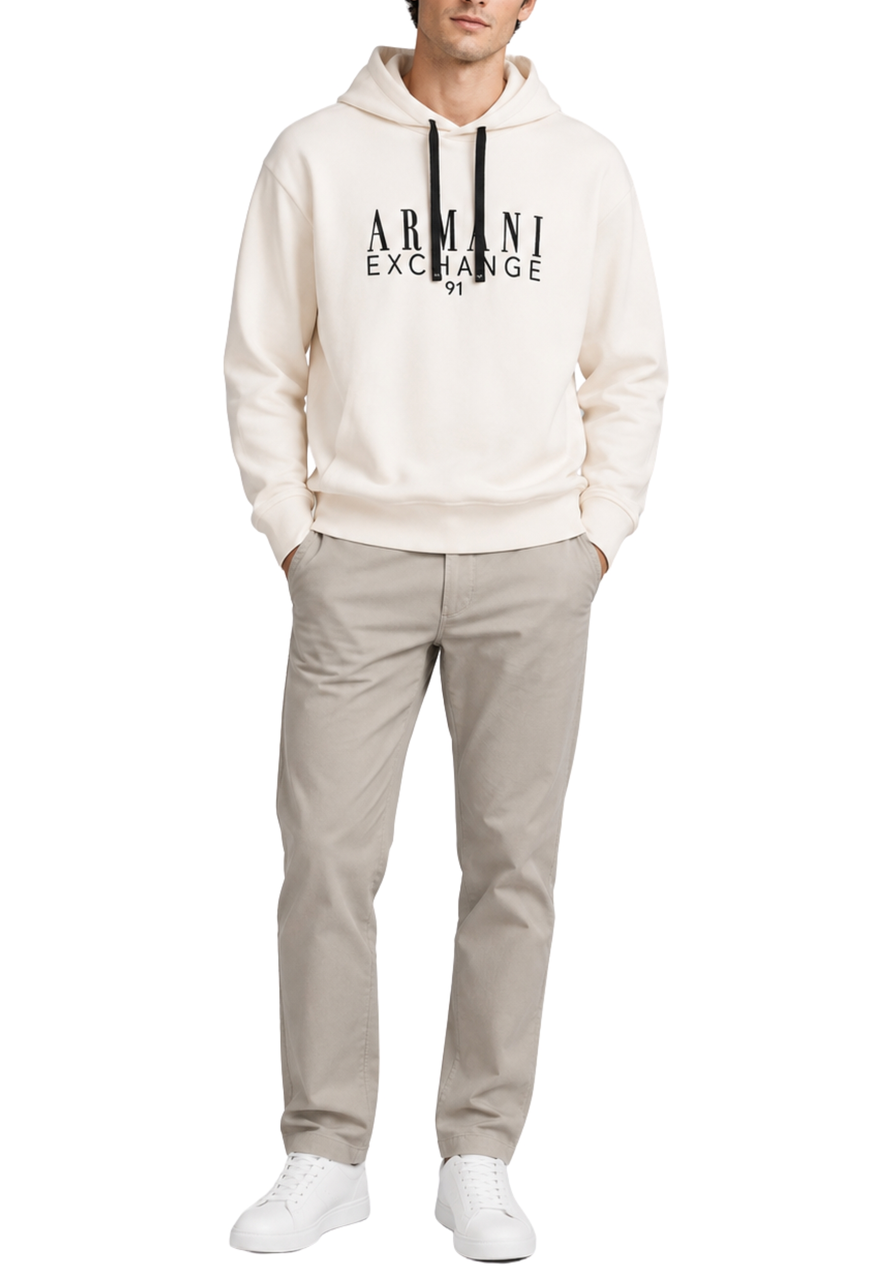 FELPA CON CAPPUCCIO REGULAR FIT UOMO BIANCO