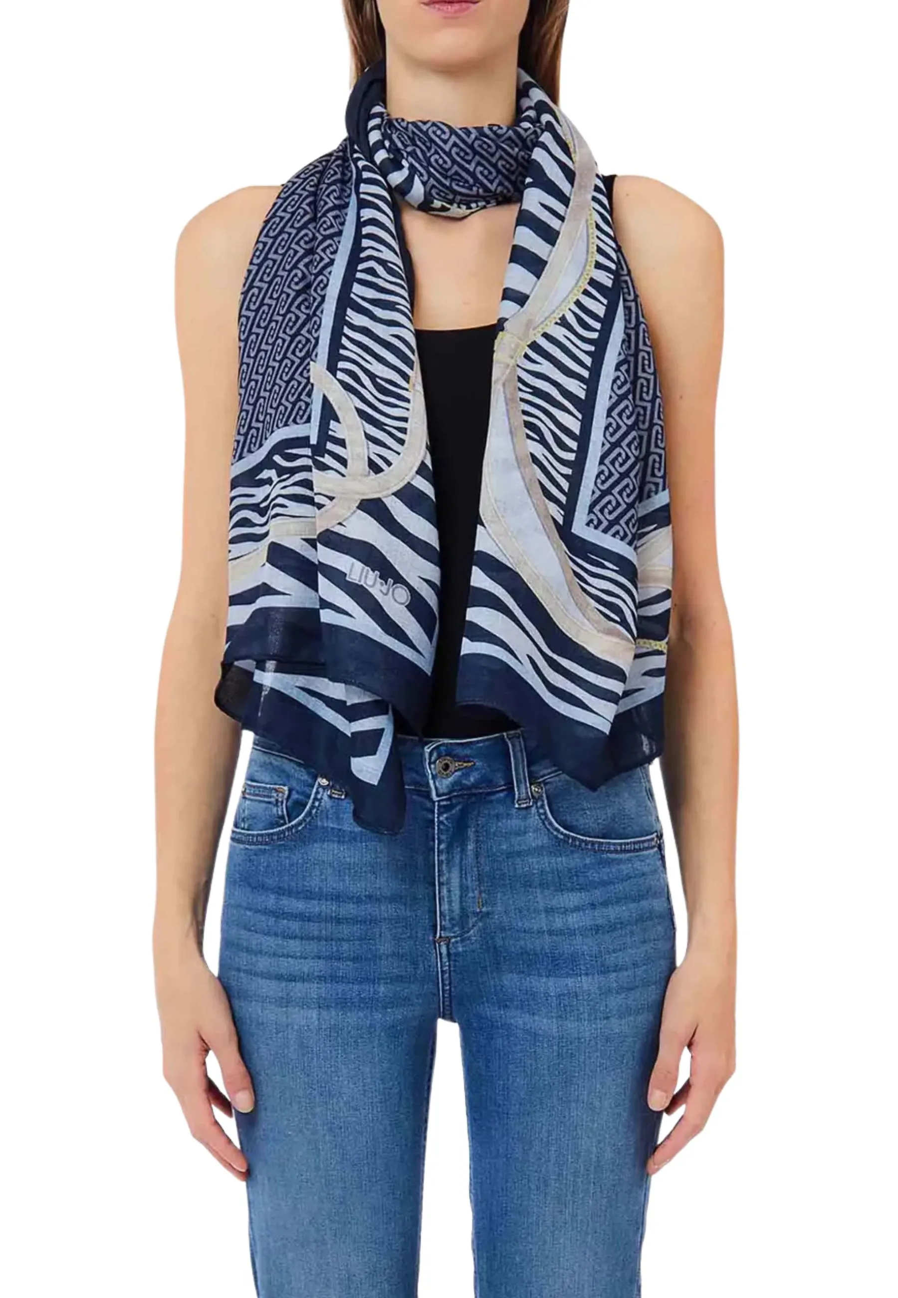 STOLA ANIMALIER CON CINTURINI DONNA BLU
