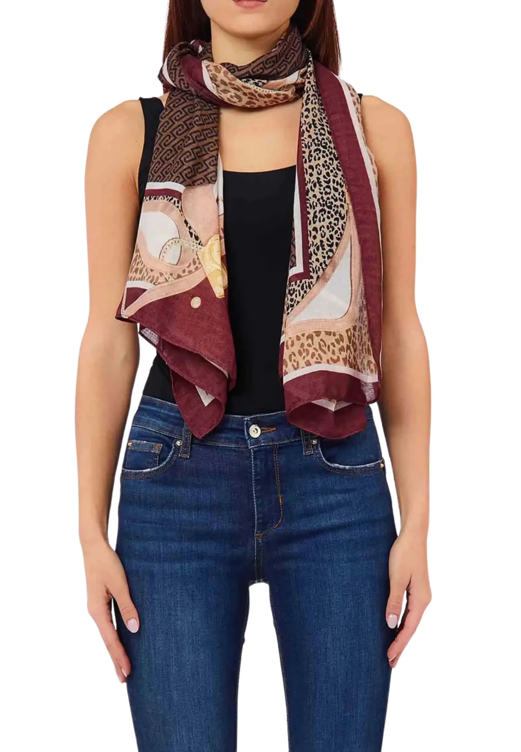 STOLA ANIMALIER CON CINTURINI DONNA ROSSO