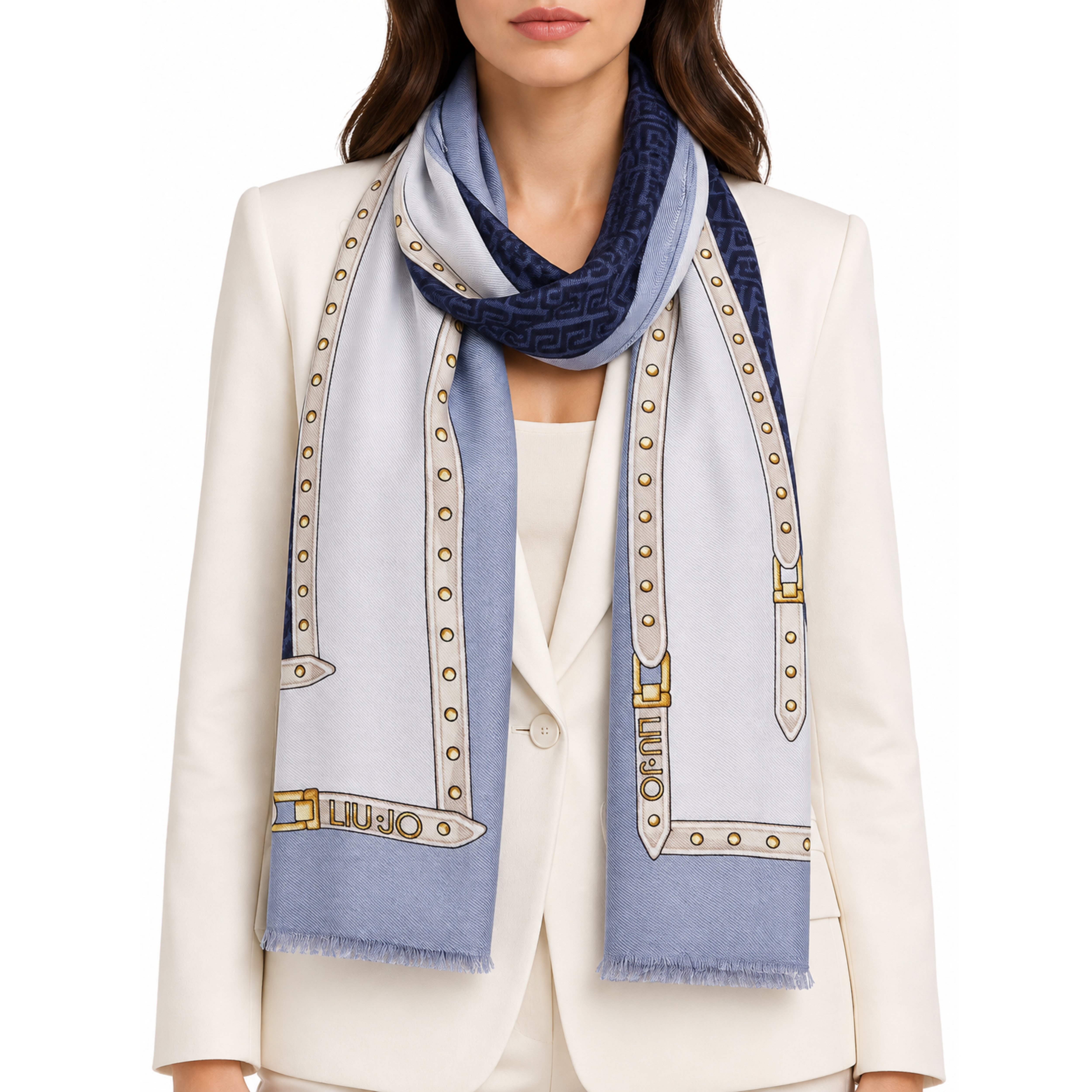 STOLA CON LOGO MONOGRAM E FIBBIE DECORATIVE DONNA AZZURRO