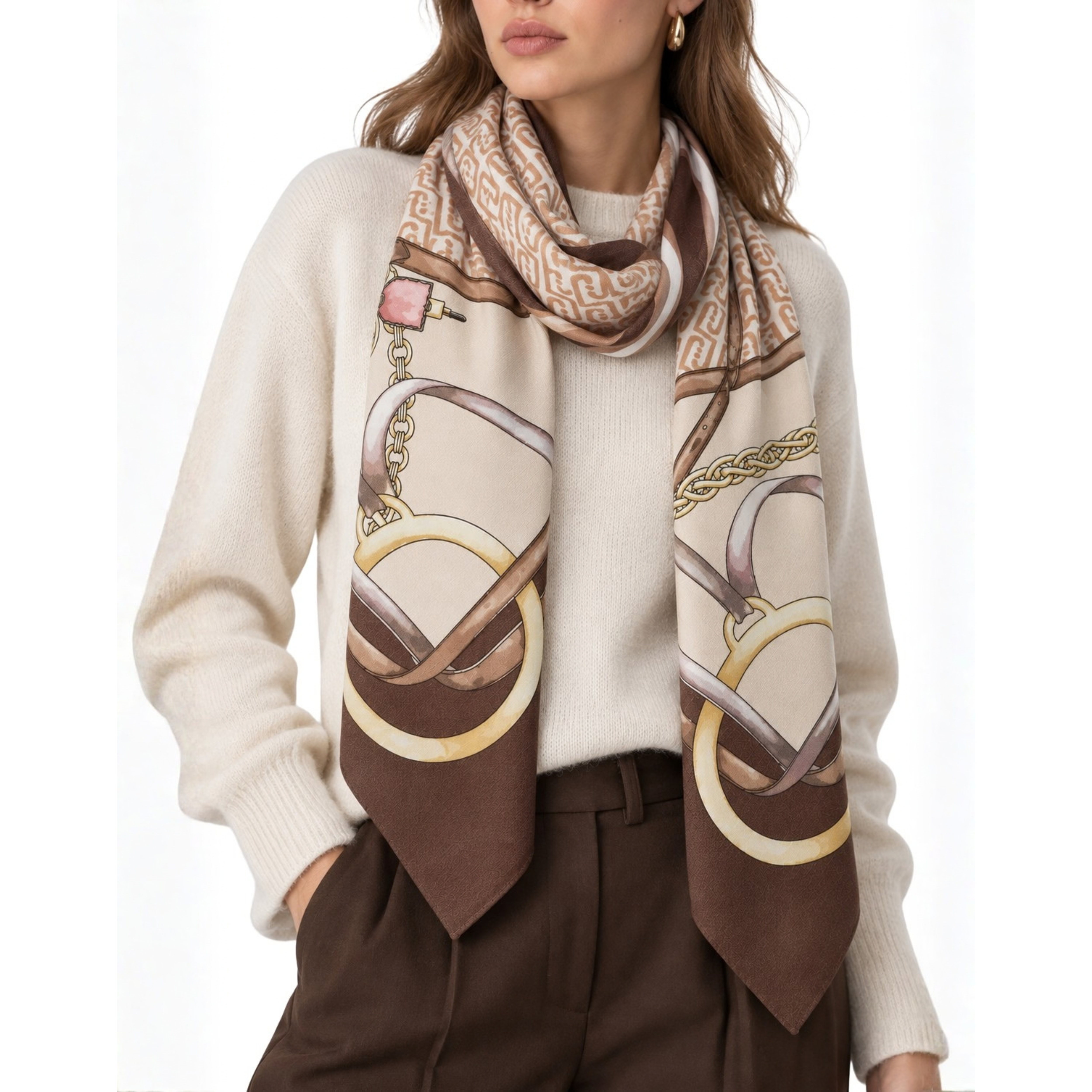 FOULARD GRANDE CON STAMPA DONNA MARRONE