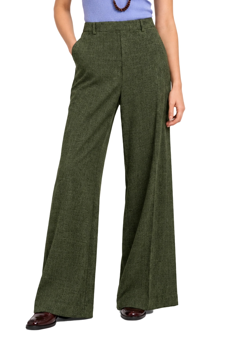 PANTALONI PALAZZO IN CINIGLIA CON ELASTICO IN VITA DONNA VERDE