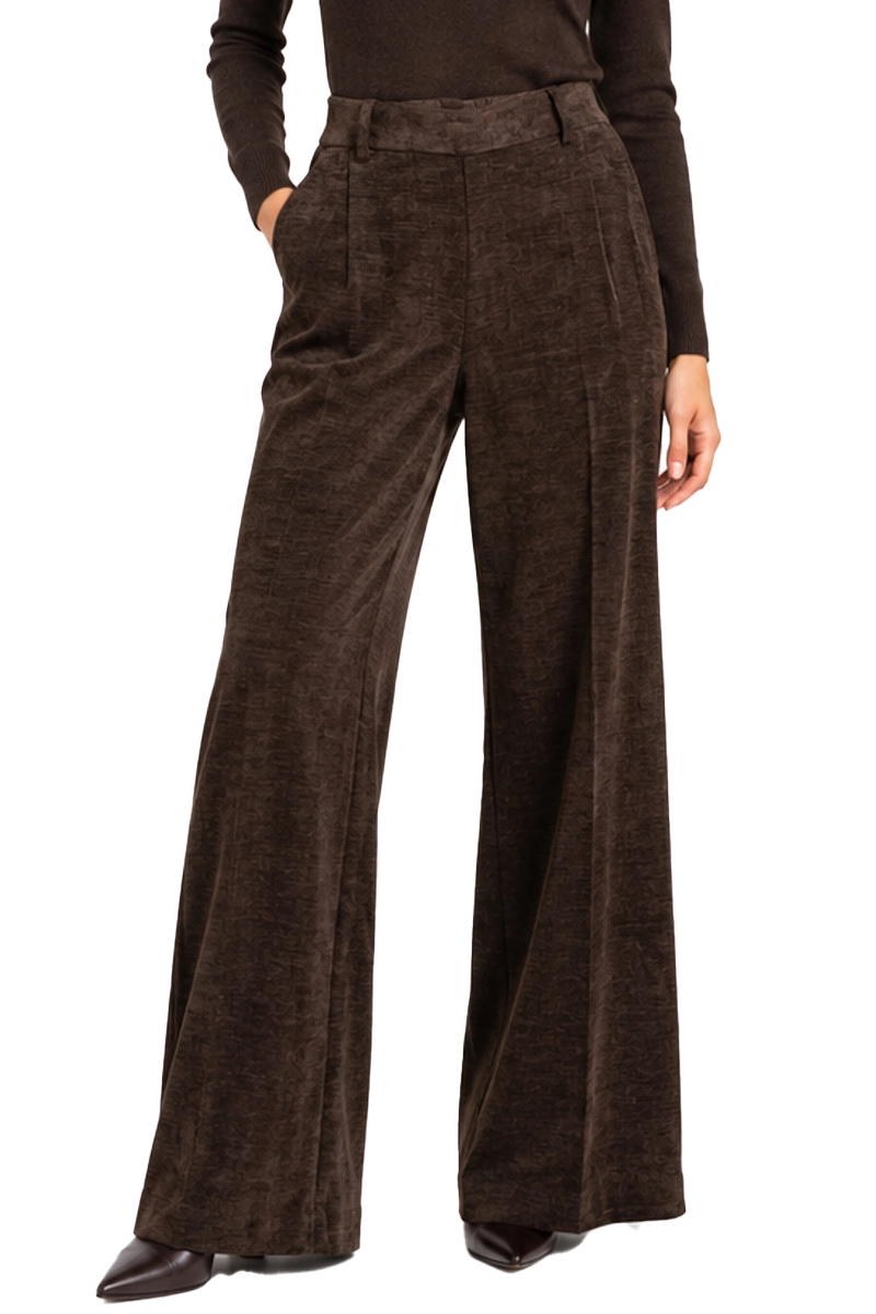 PANTALONI PALAZZO IN CINIGLIA CON ELASTICO IN VITA DONNA MARRONE