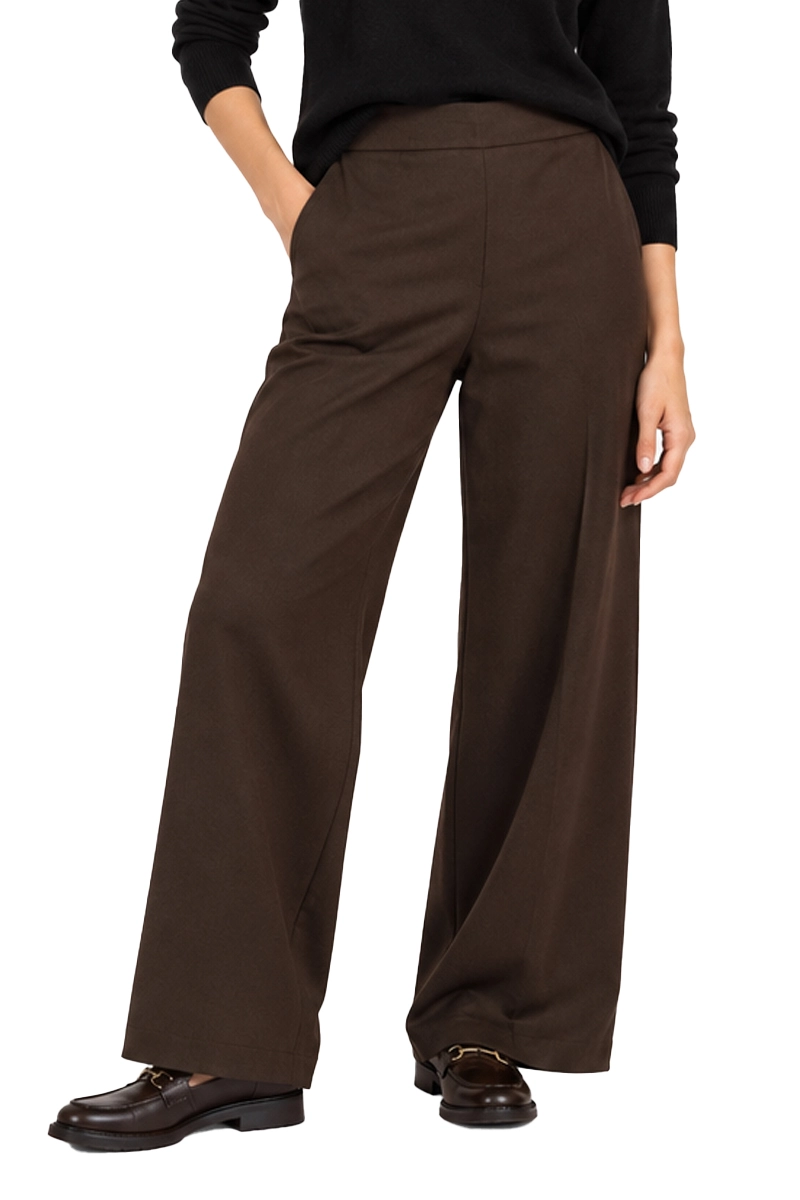 PANTALONI PALAZZO IN TESSUTO MISTO LANA DONNA MARRONE