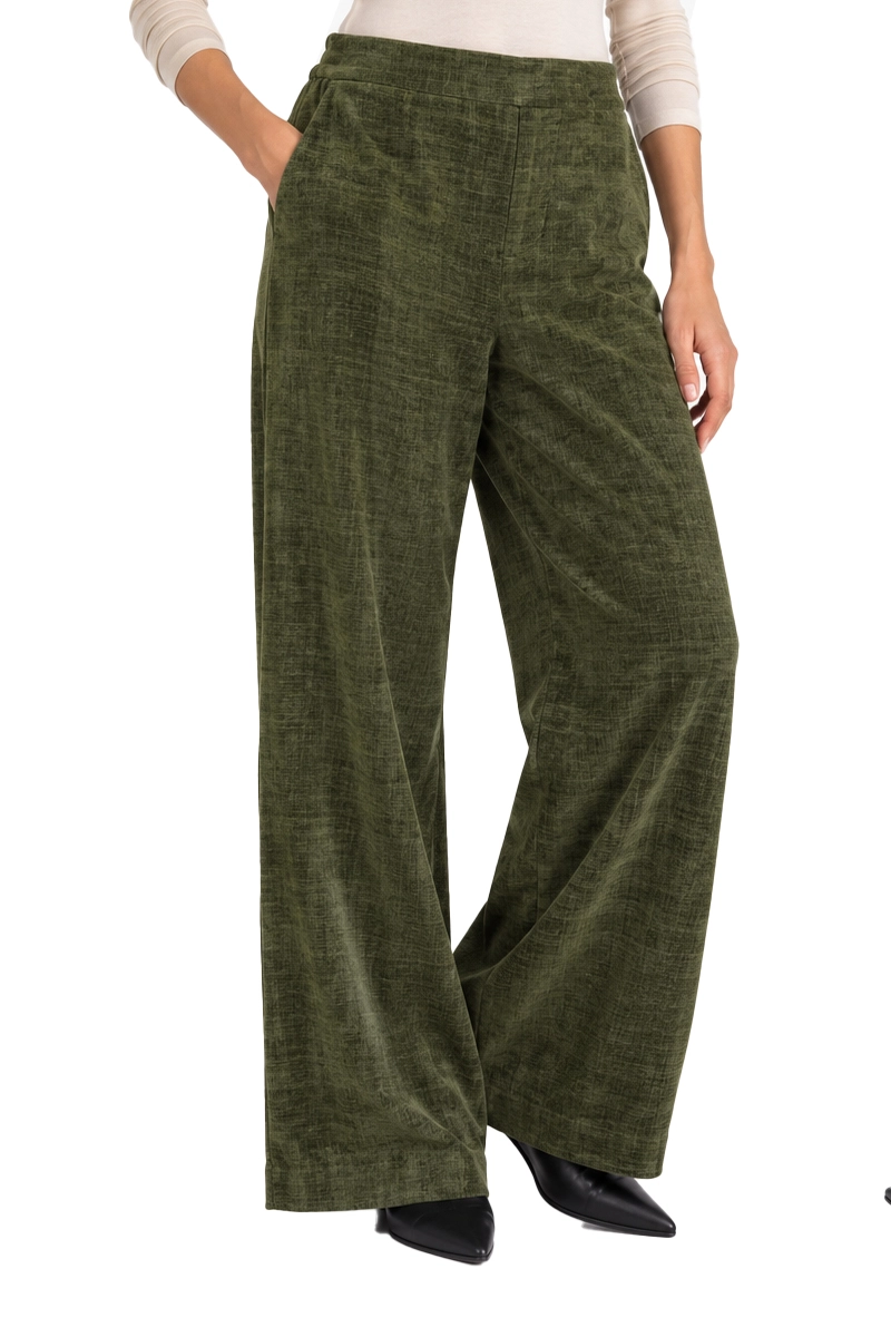 PANTALONI PALAZZO MORBIDI IN CINIGLIA DONNA VERDE