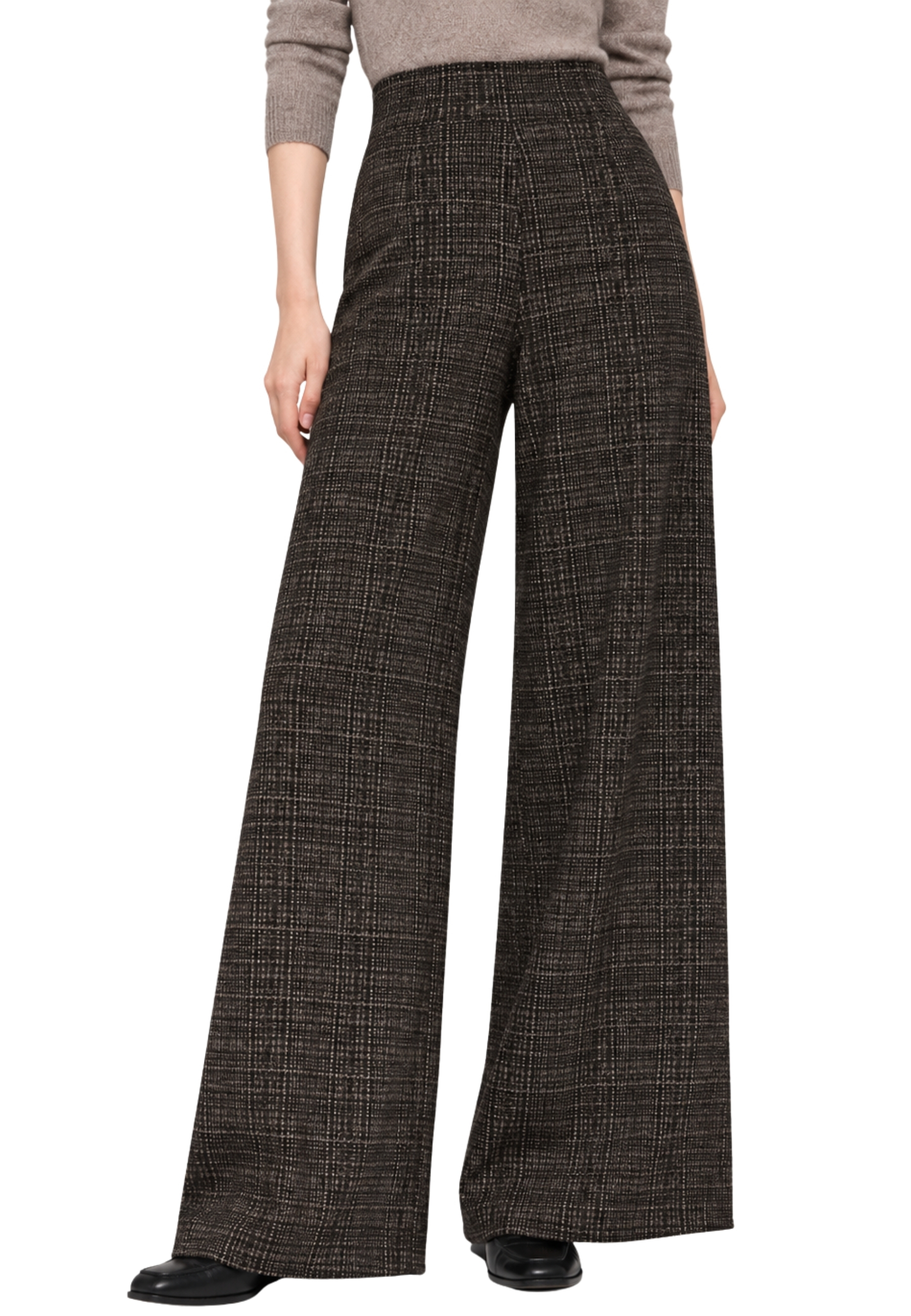 PANTALONI PALAZZO EFFETTO TWEED DONNA MARRONE