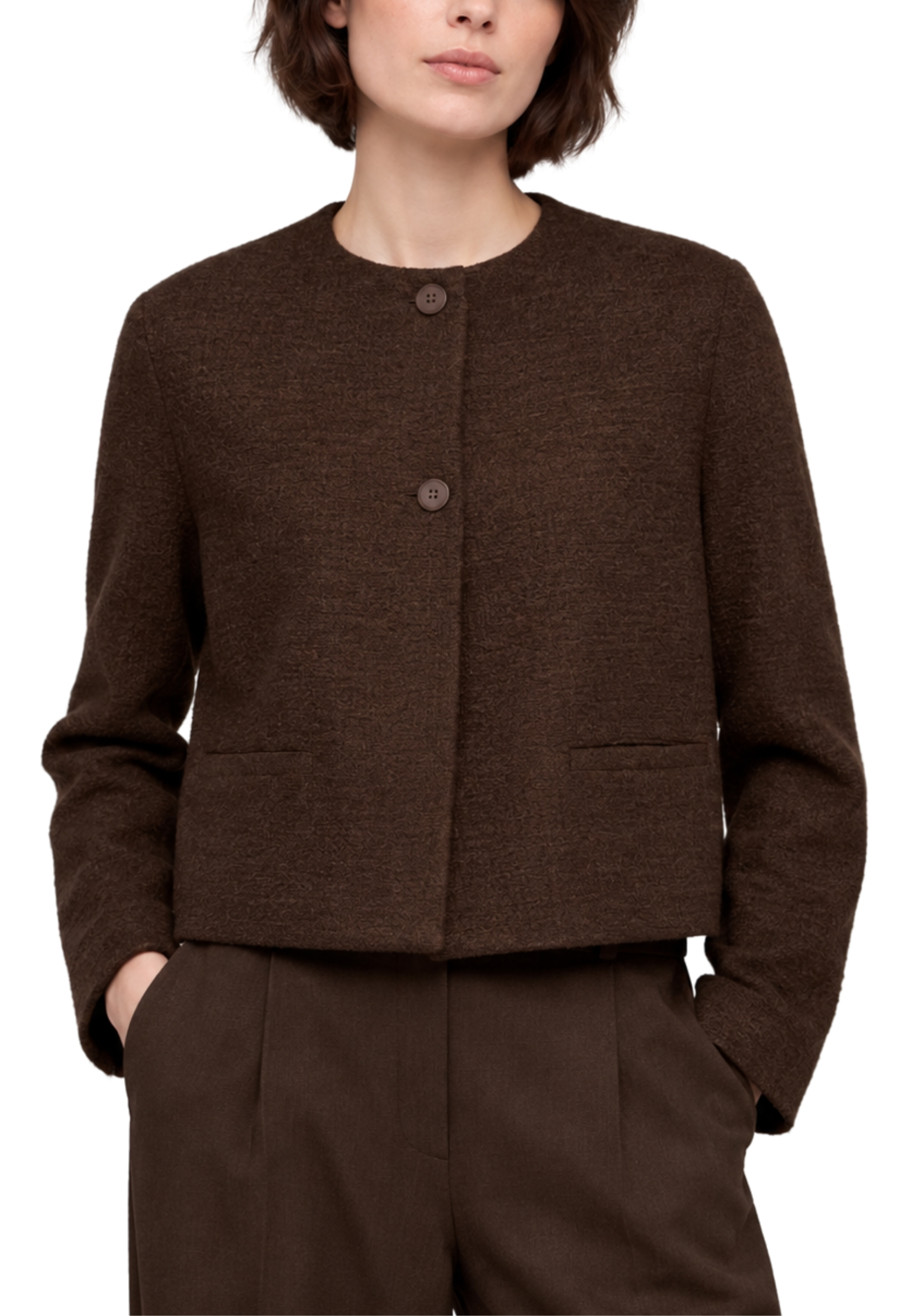 GIACCA CORTA CON TASCHE A TOPPA DONNA MARRONE