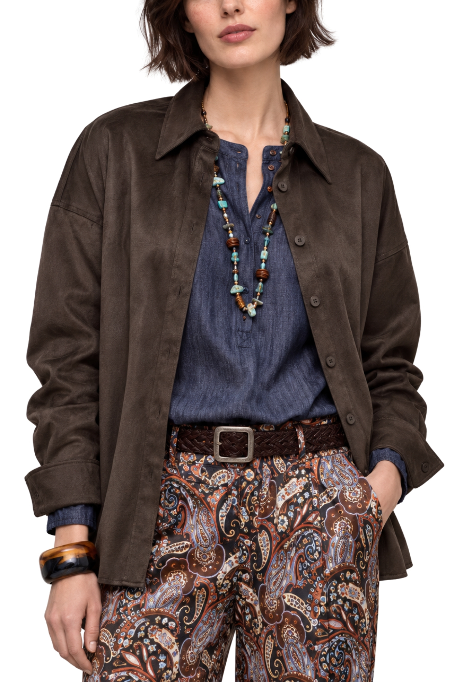 GIACCA CORTA STILE CAMICIA IN ECOSUEDE DONNA MARRONE